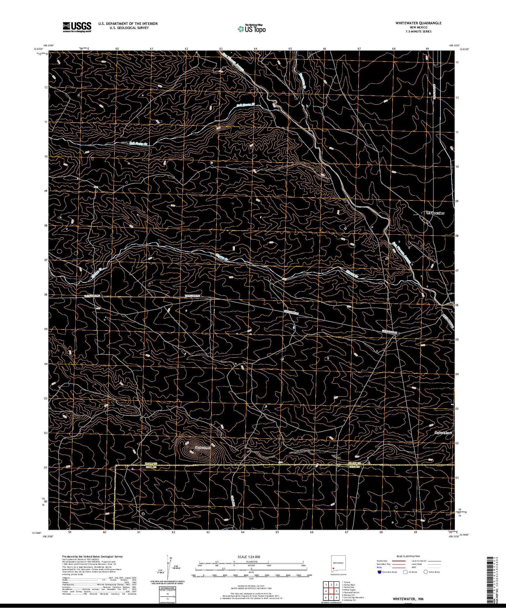 USGS US TOPO 7.5-MINUTE MAP FOR WHITEWATER, NM 2020