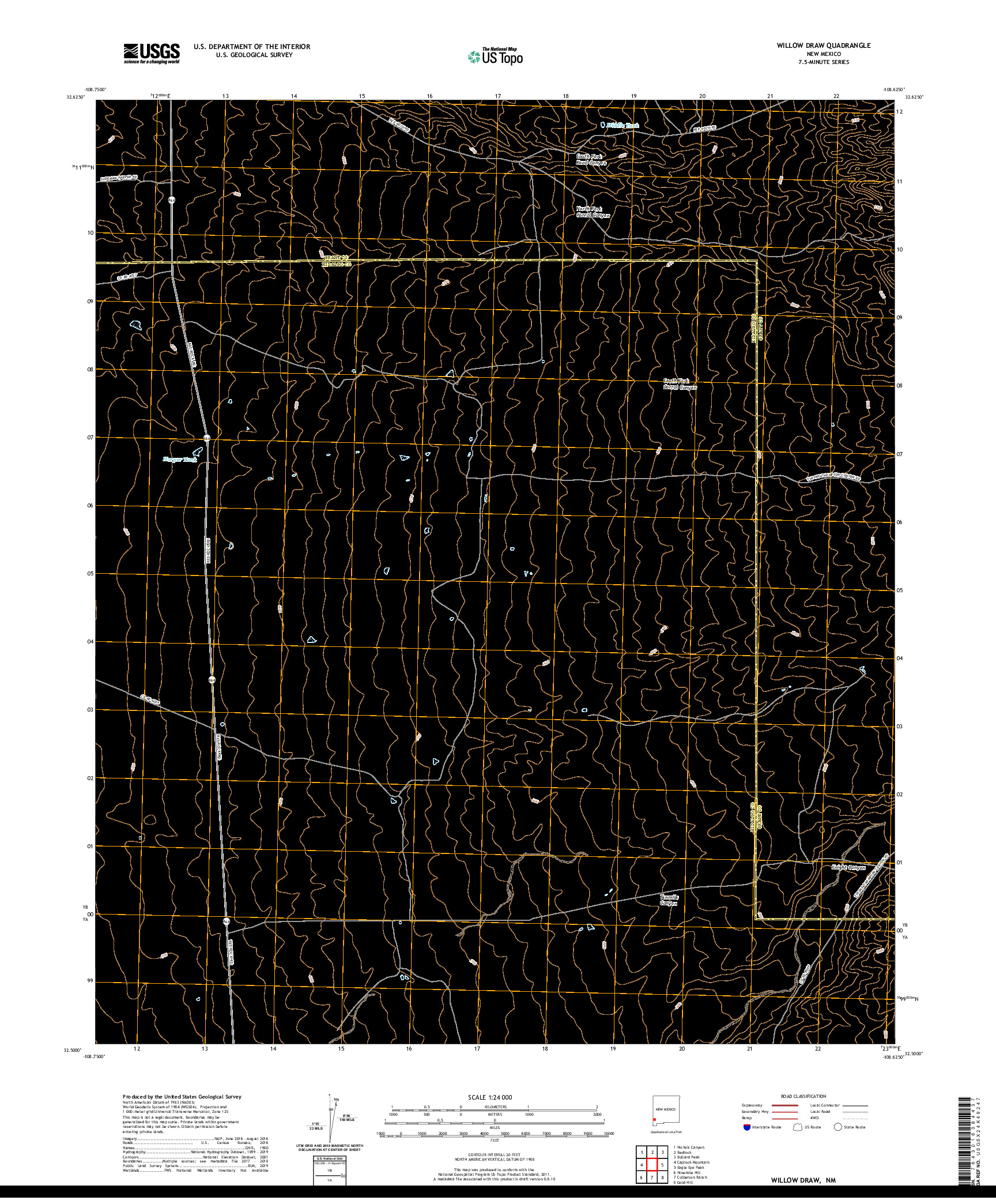 USGS US TOPO 7.5-MINUTE MAP FOR WILLOW DRAW, NM 2020