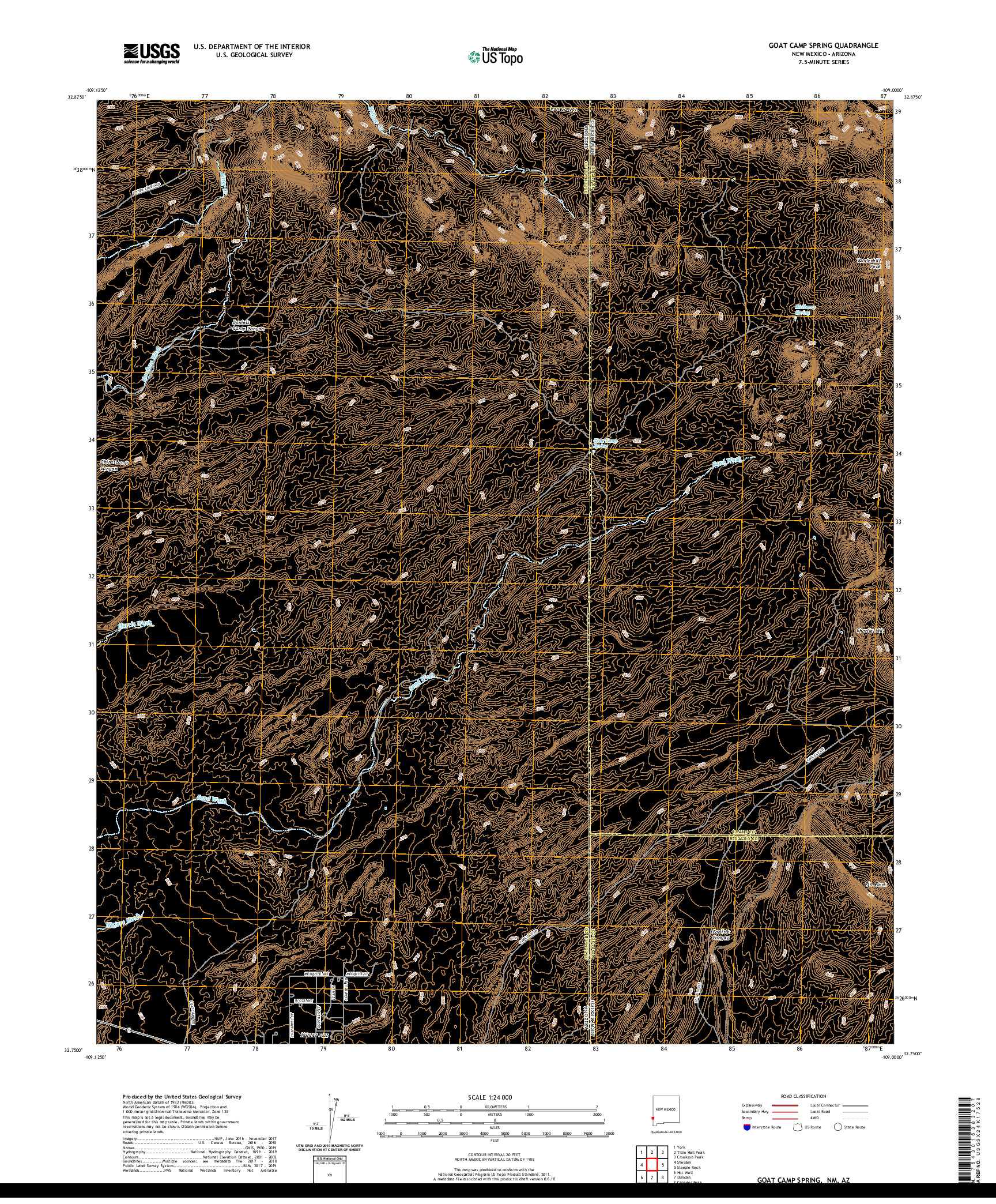 USGS US TOPO 7.5-MINUTE MAP FOR GOAT CAMP SPRING, NM,AZ 2020