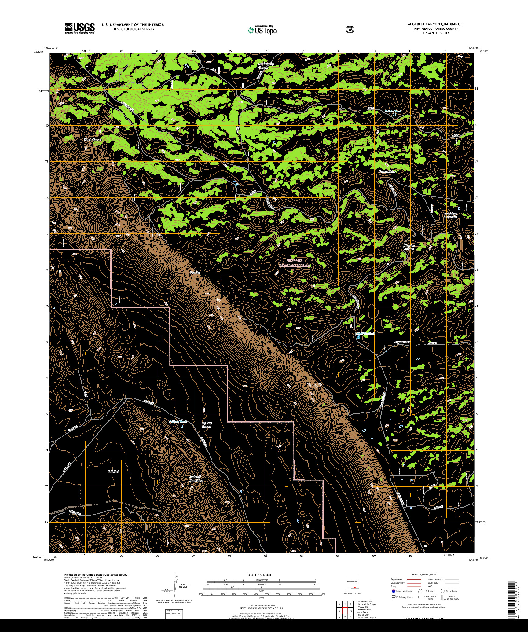 USGS US TOPO 7.5-MINUTE MAP FOR ALGERITA CANYON, NM 2020