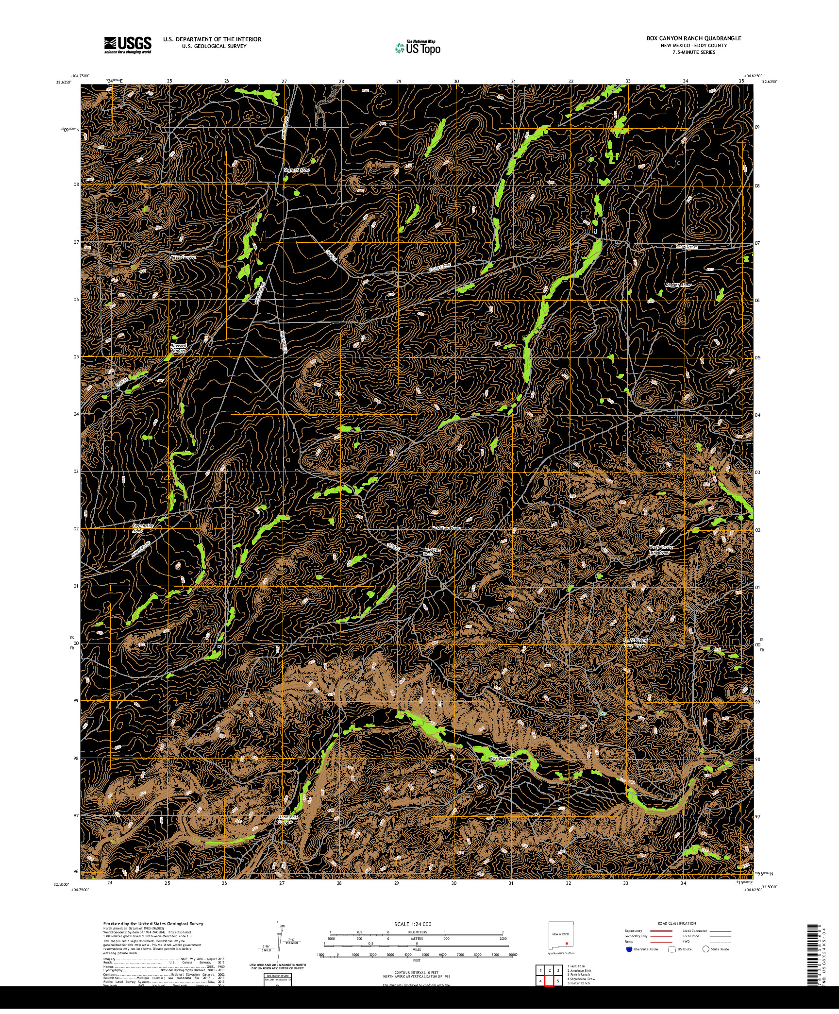 USGS US TOPO 7.5-MINUTE MAP FOR BOX CANYON RANCH, NM 2020