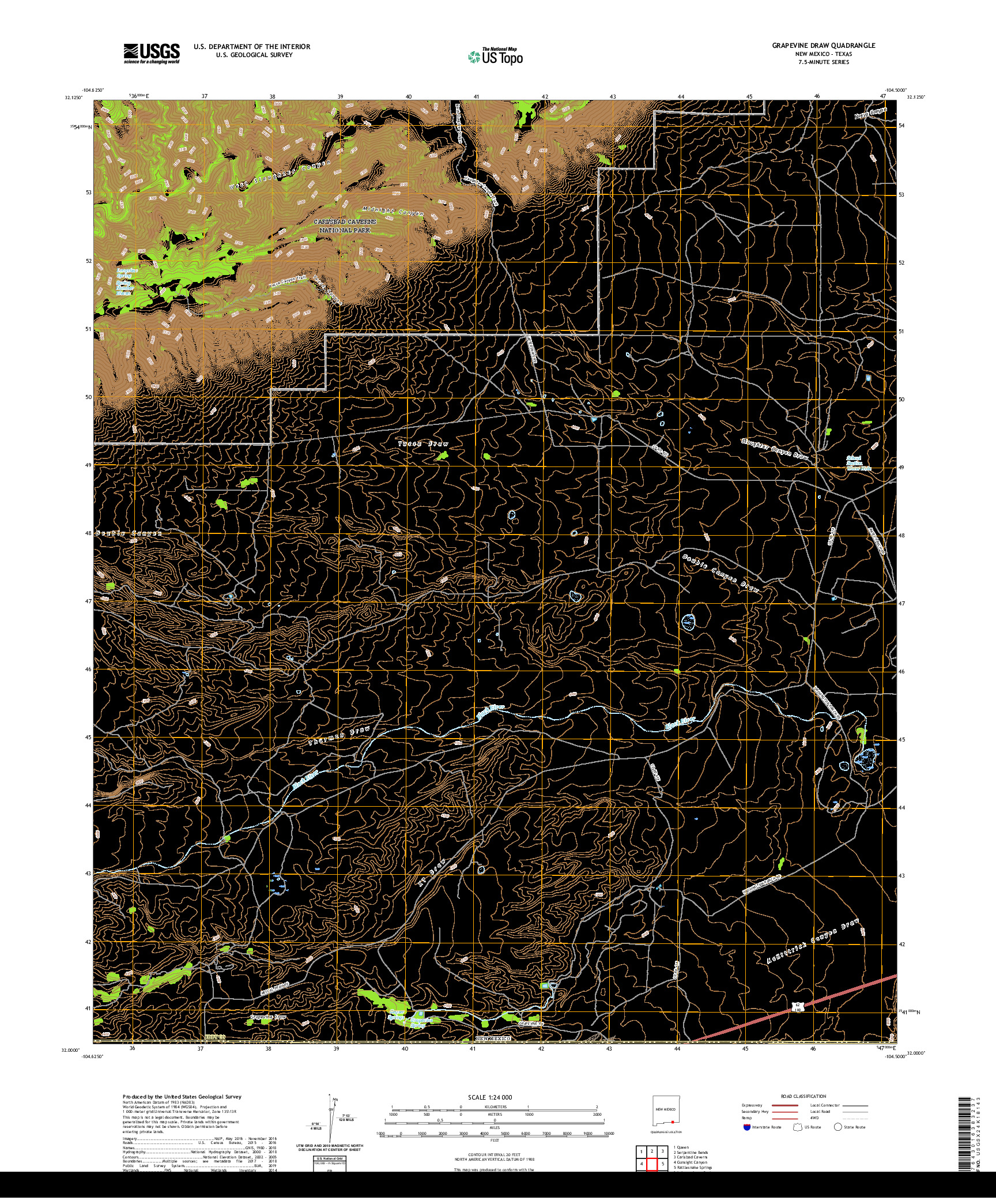 USGS US TOPO 7.5-MINUTE MAP FOR GRAPEVINE DRAW, NM,TX 2020