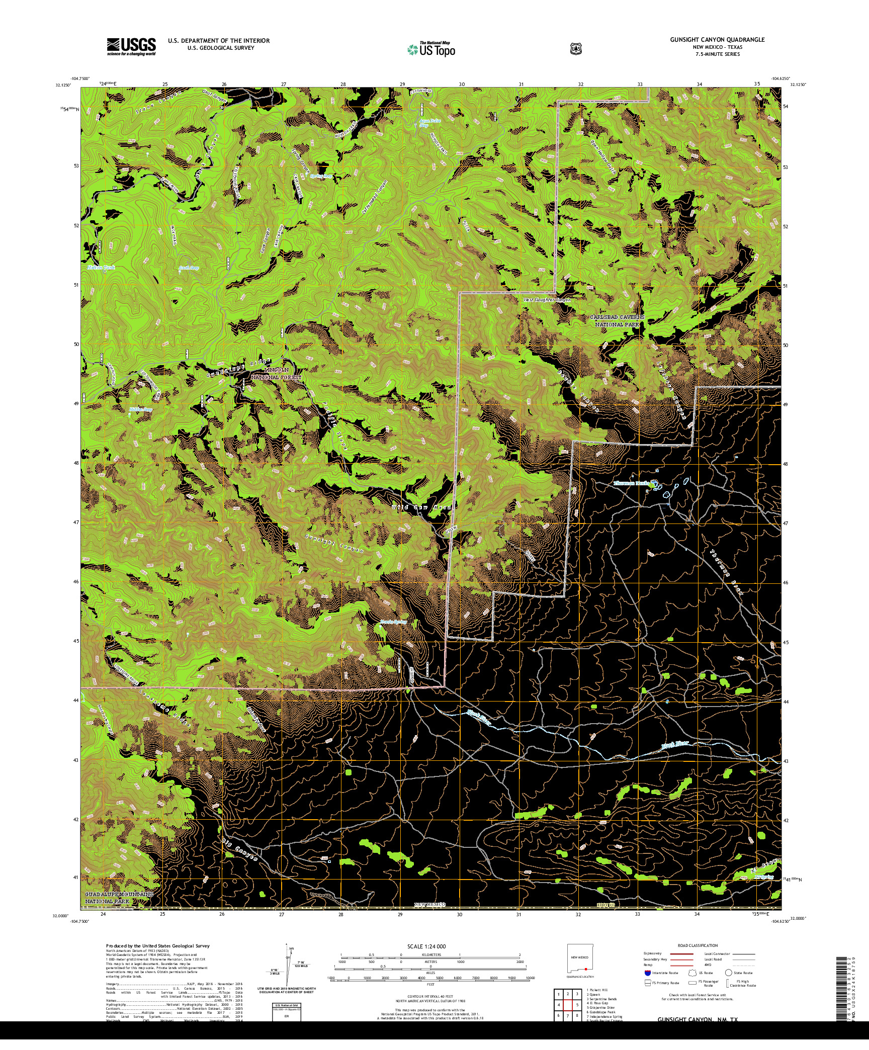 USGS US TOPO 7.5-MINUTE MAP FOR GUNSIGHT CANYON, NM,TX 2020