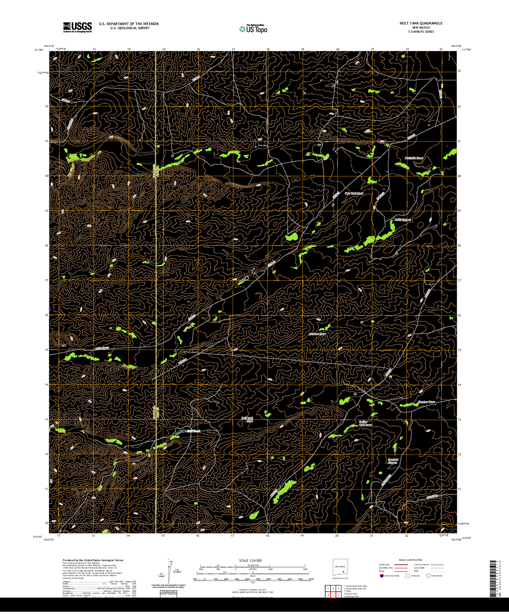 USGS US TOPO 7.5-MINUTE MAP FOR HOLT TANK, NM 2020