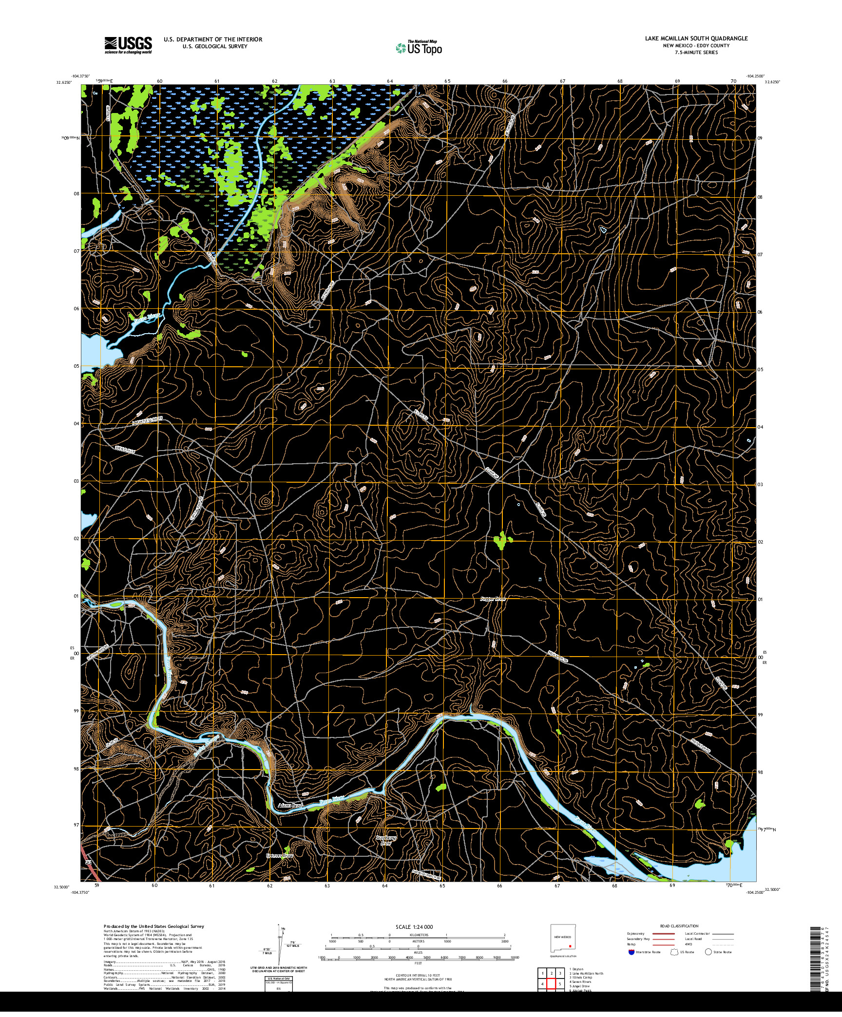 USGS US TOPO 7.5-MINUTE MAP FOR LAKE MCMILLAN SOUTH, NM 2020