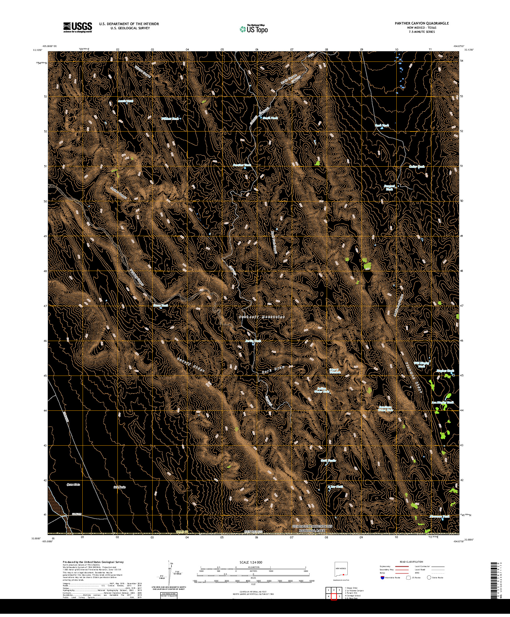 USGS US TOPO 7.5-MINUTE MAP FOR PANTHER CANYON, NM,TX 2020