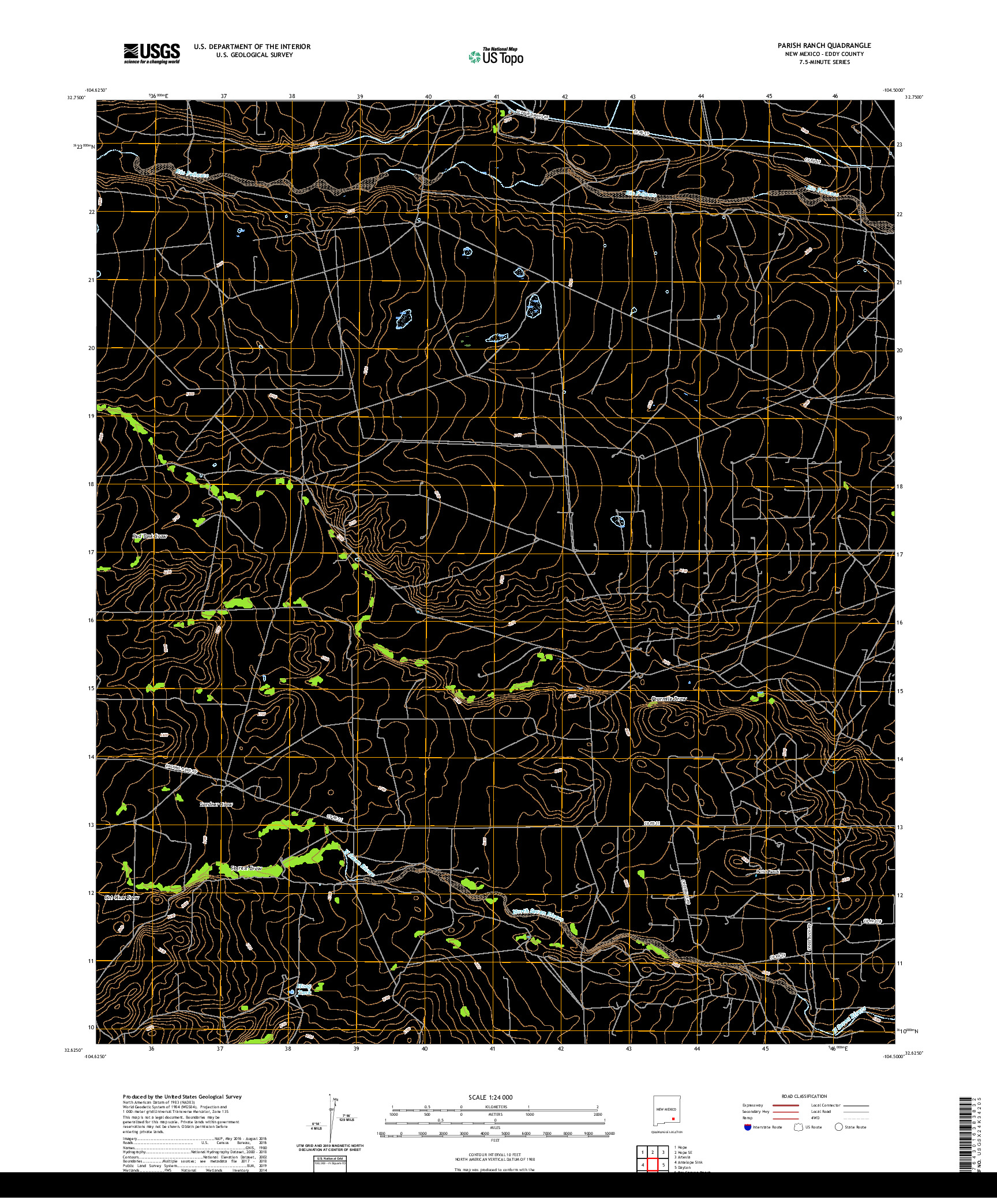 USGS US TOPO 7.5-MINUTE MAP FOR PARISH RANCH, NM 2020