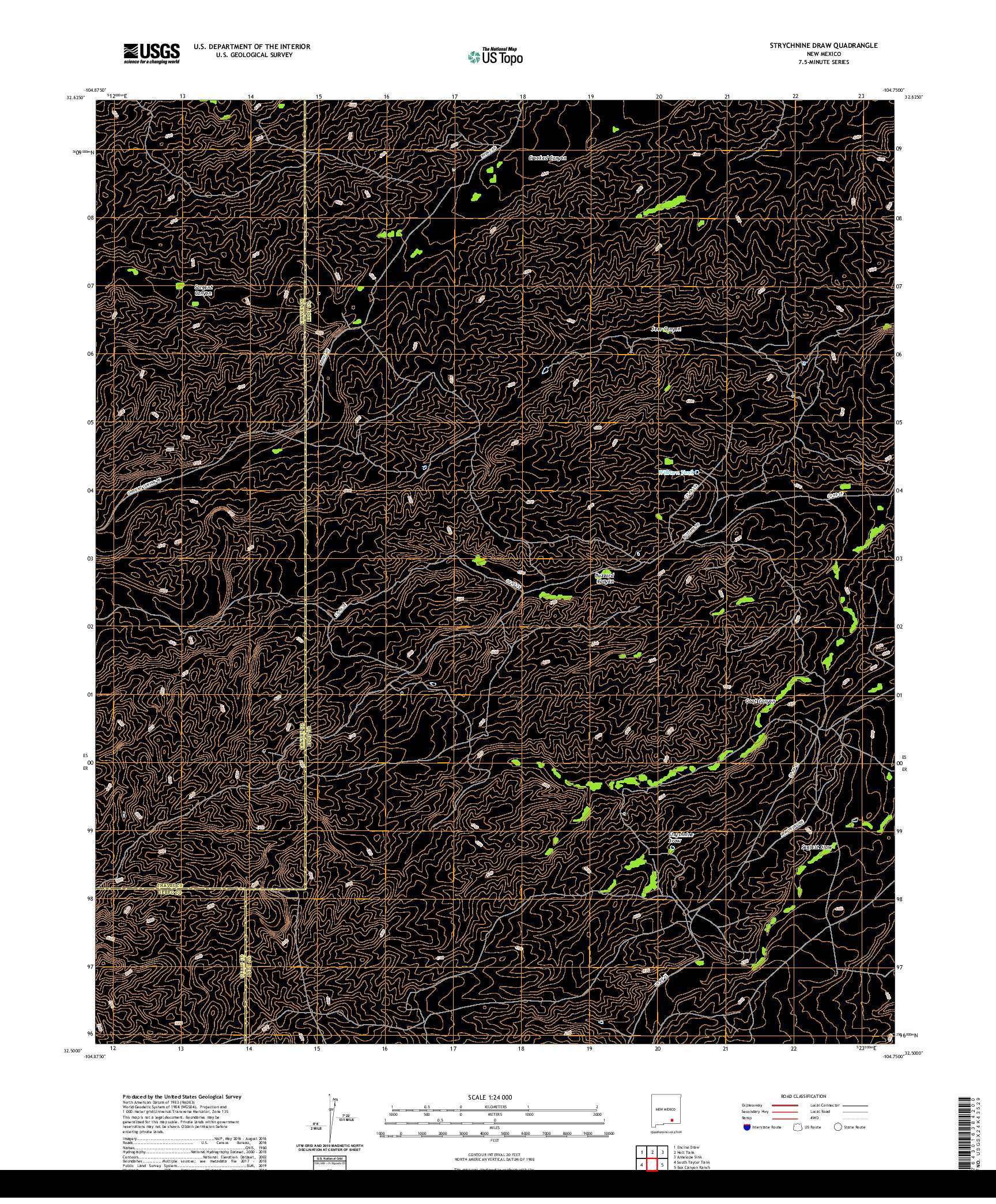 USGS US TOPO 7.5-MINUTE MAP FOR STRYCHNINE DRAW, NM 2020