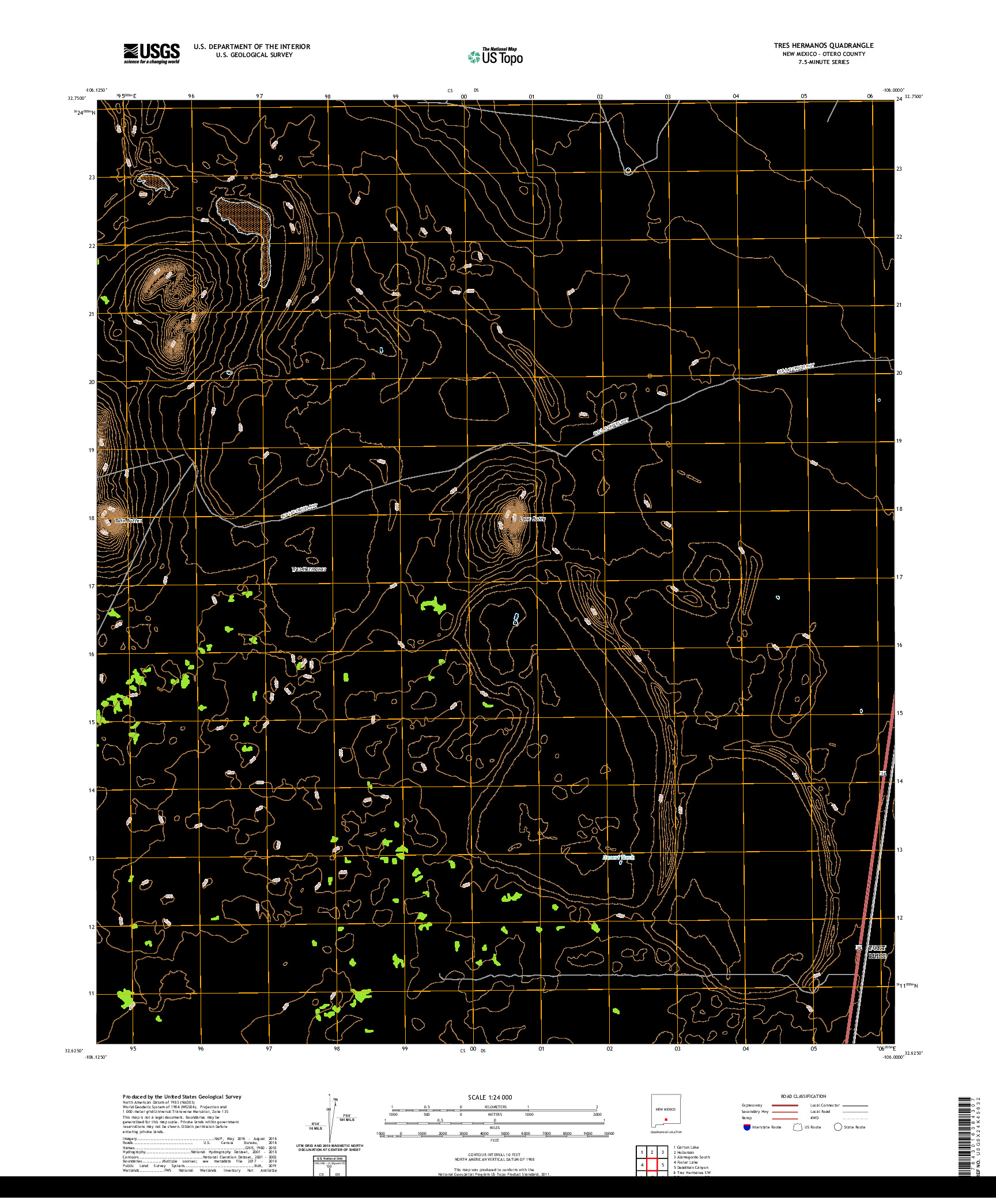 USGS US TOPO 7.5-MINUTE MAP FOR TRES HERMANOS, NM 2020