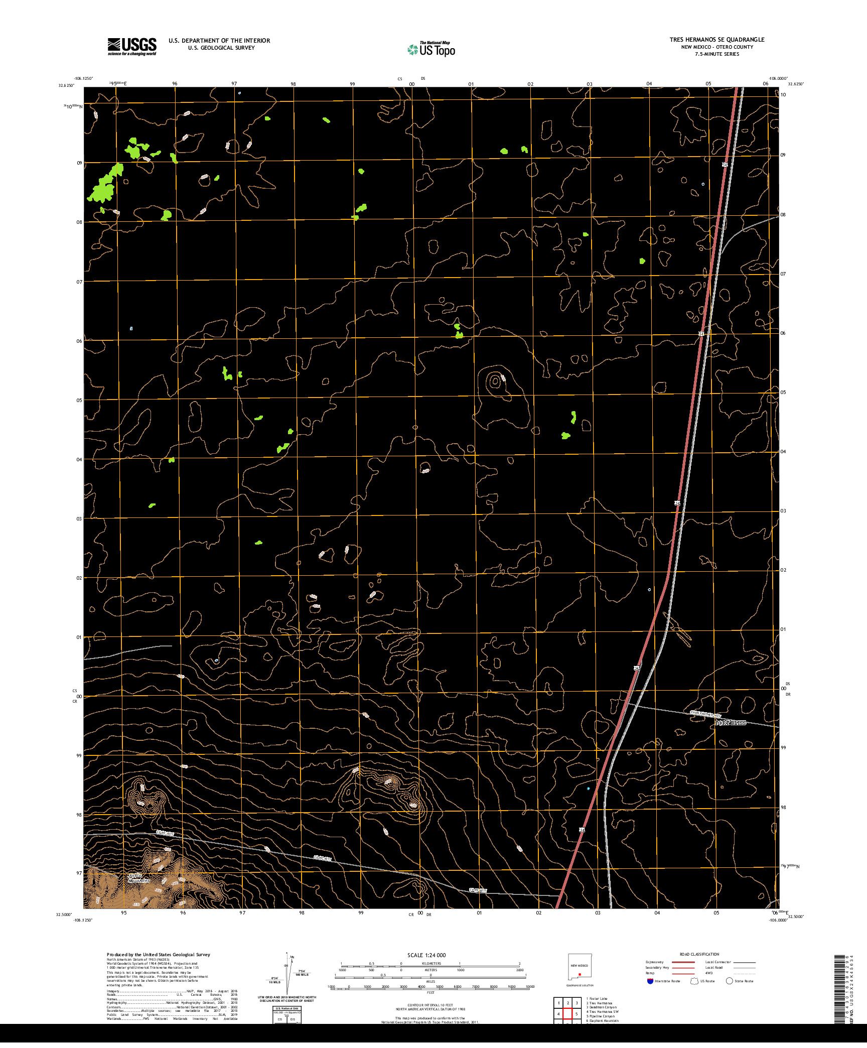 USGS US TOPO 7.5-MINUTE MAP FOR TRES HERMANOS SE, NM 2020