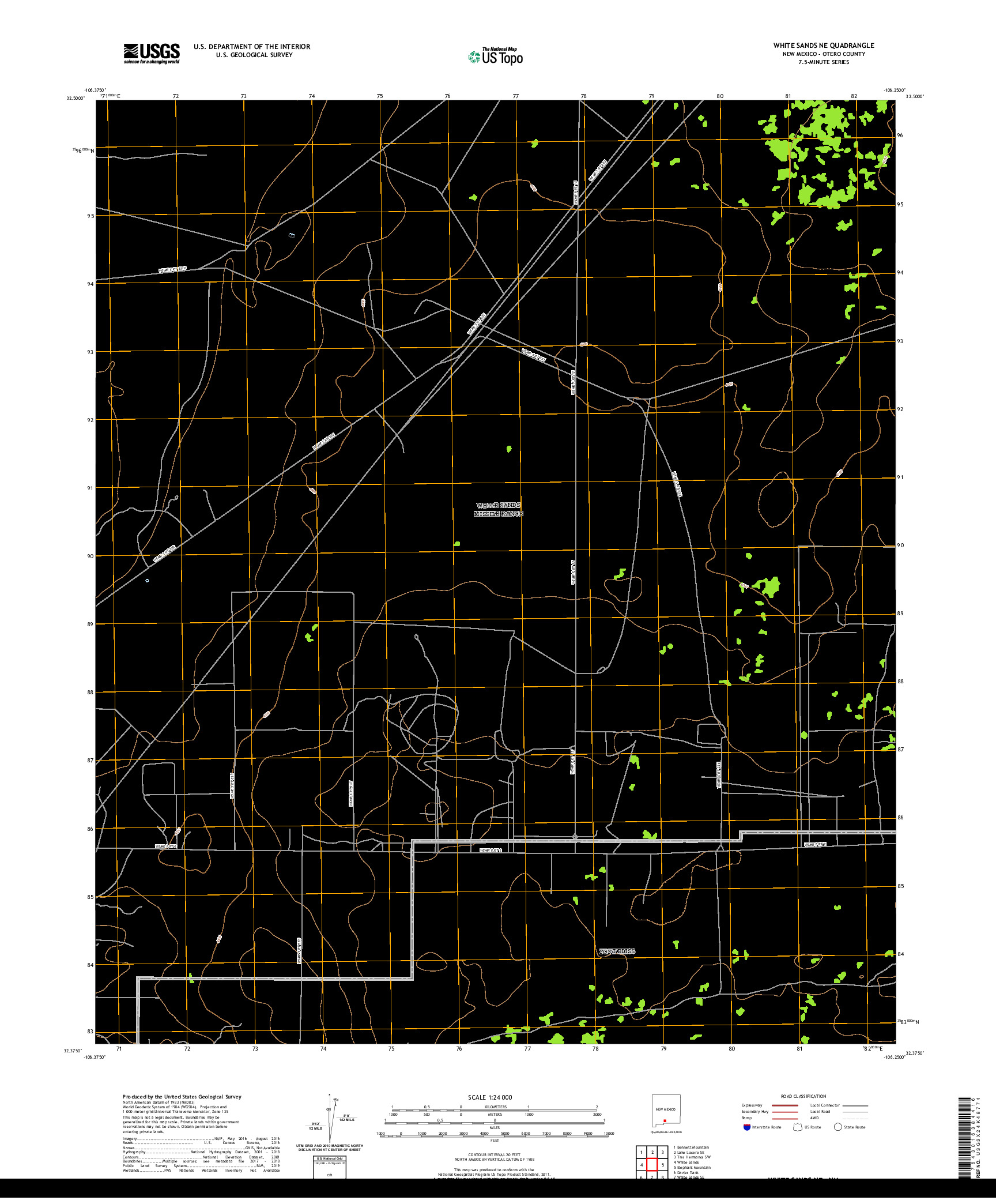 USGS US TOPO 7.5-MINUTE MAP FOR WHITE SANDS NE, NM 2020