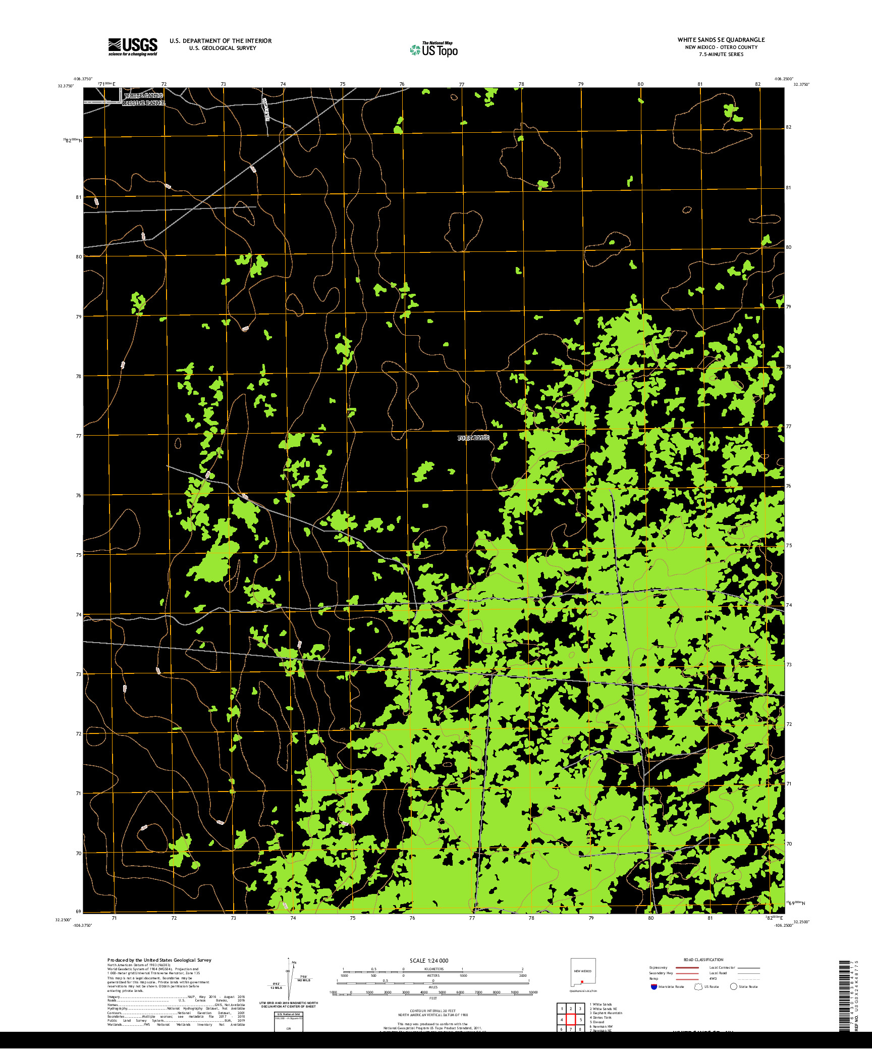 USGS US TOPO 7.5-MINUTE MAP FOR WHITE SANDS SE, NM 2020