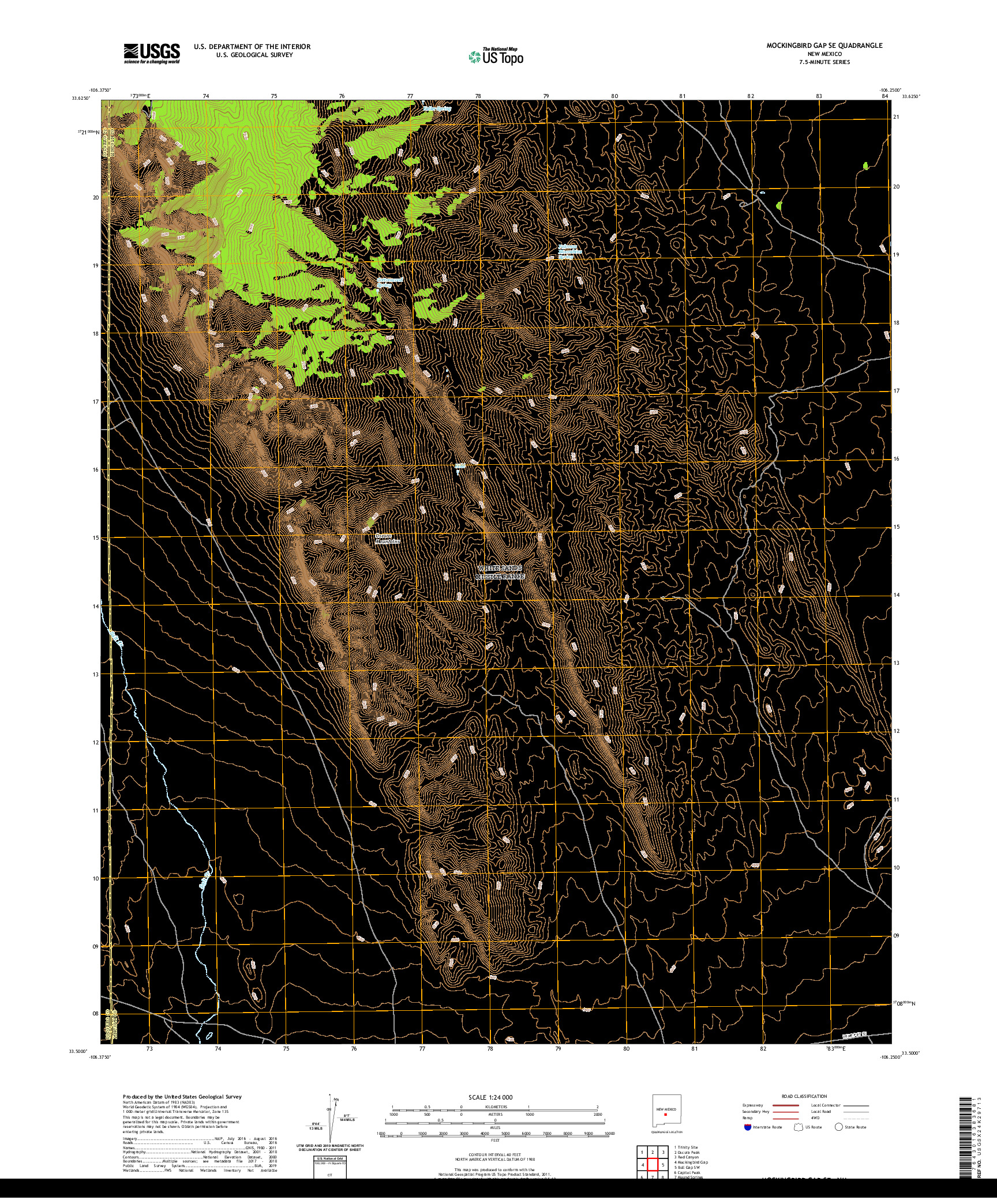 USGS US TOPO 7.5-MINUTE MAP FOR MOCKINGBIRD GAP SE, NM 2020