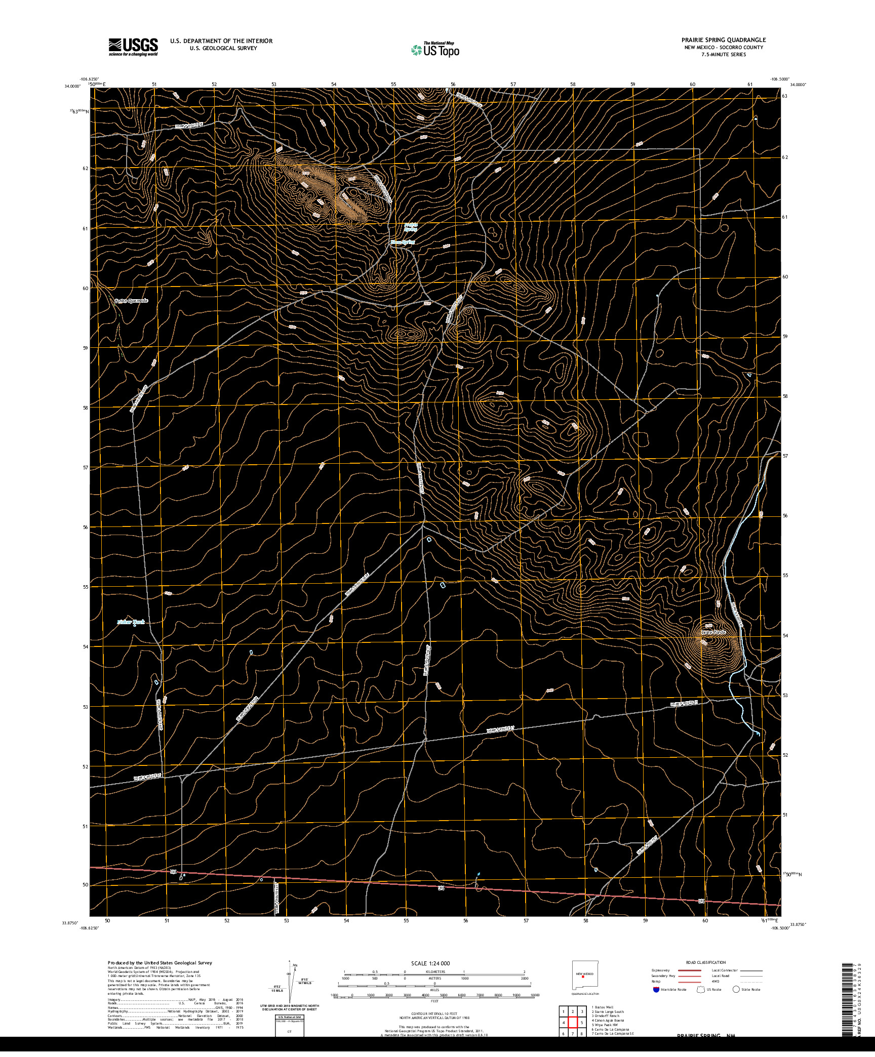 USGS US TOPO 7.5-MINUTE MAP FOR PRAIRIE SPRING, NM 2020