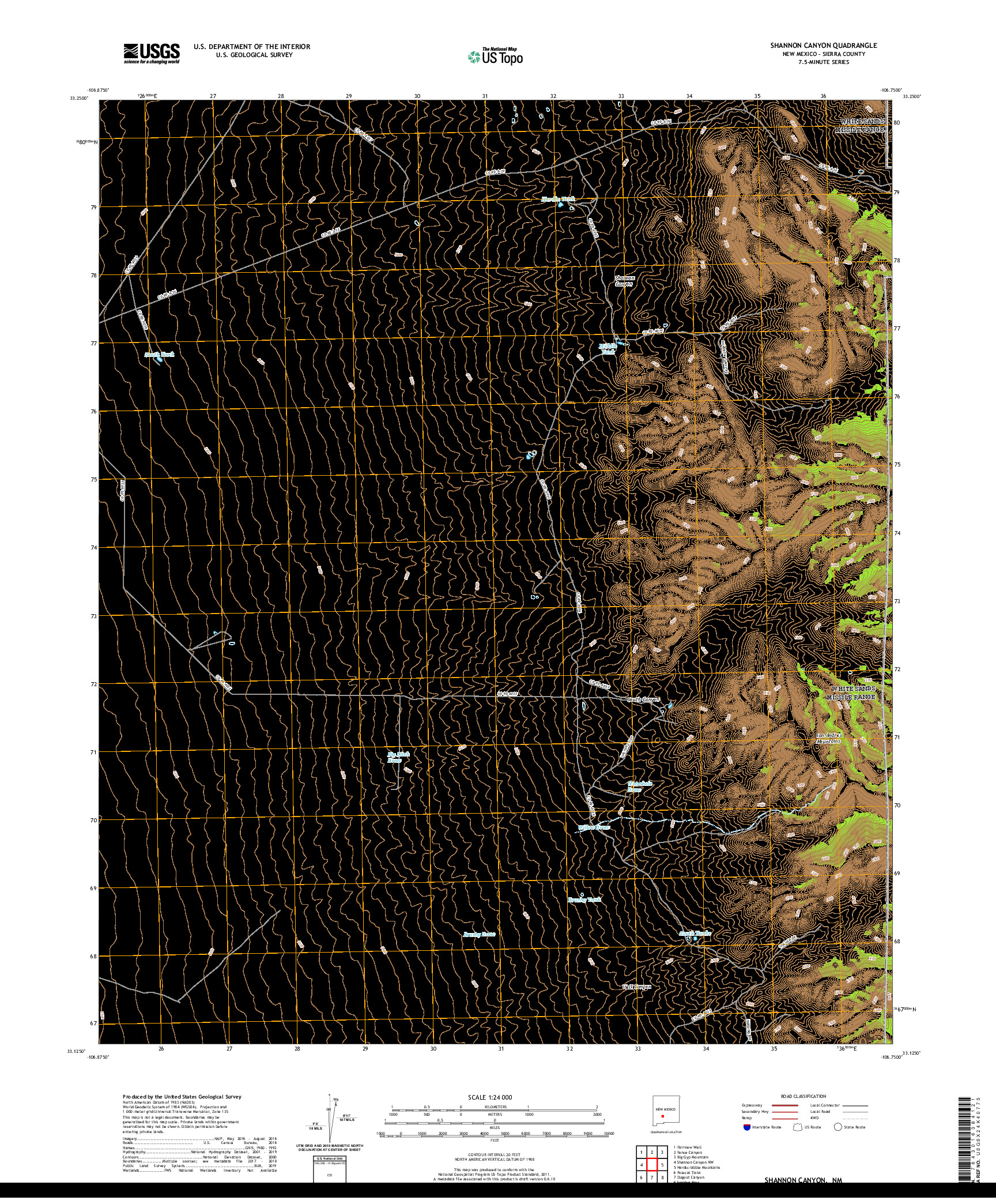USGS US TOPO 7.5-MINUTE MAP FOR SHANNON CANYON, NM 2020