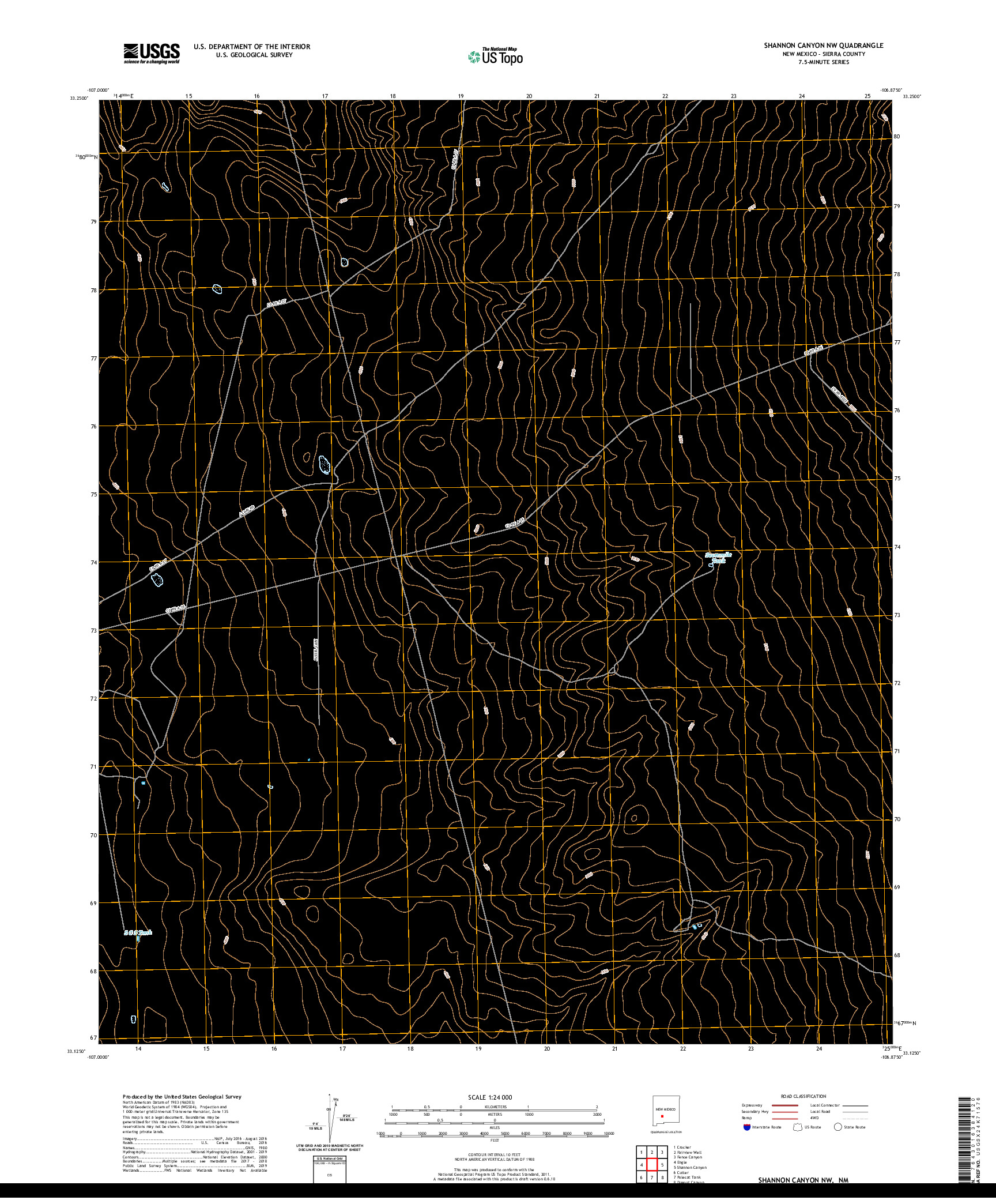 USGS US TOPO 7.5-MINUTE MAP FOR SHANNON CANYON NW, NM 2020