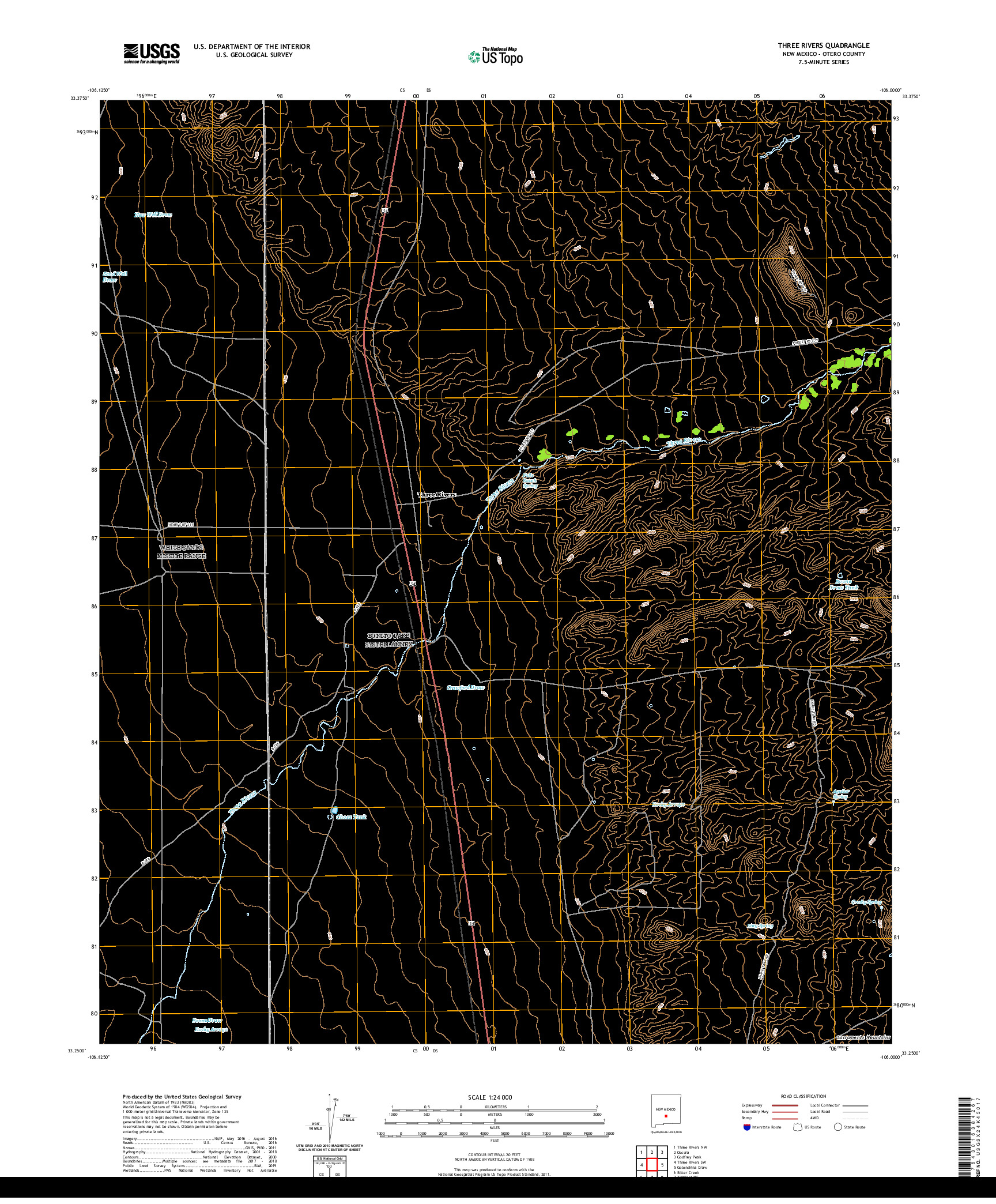 USGS US TOPO 7.5-MINUTE MAP FOR THREE RIVERS, NM 2020