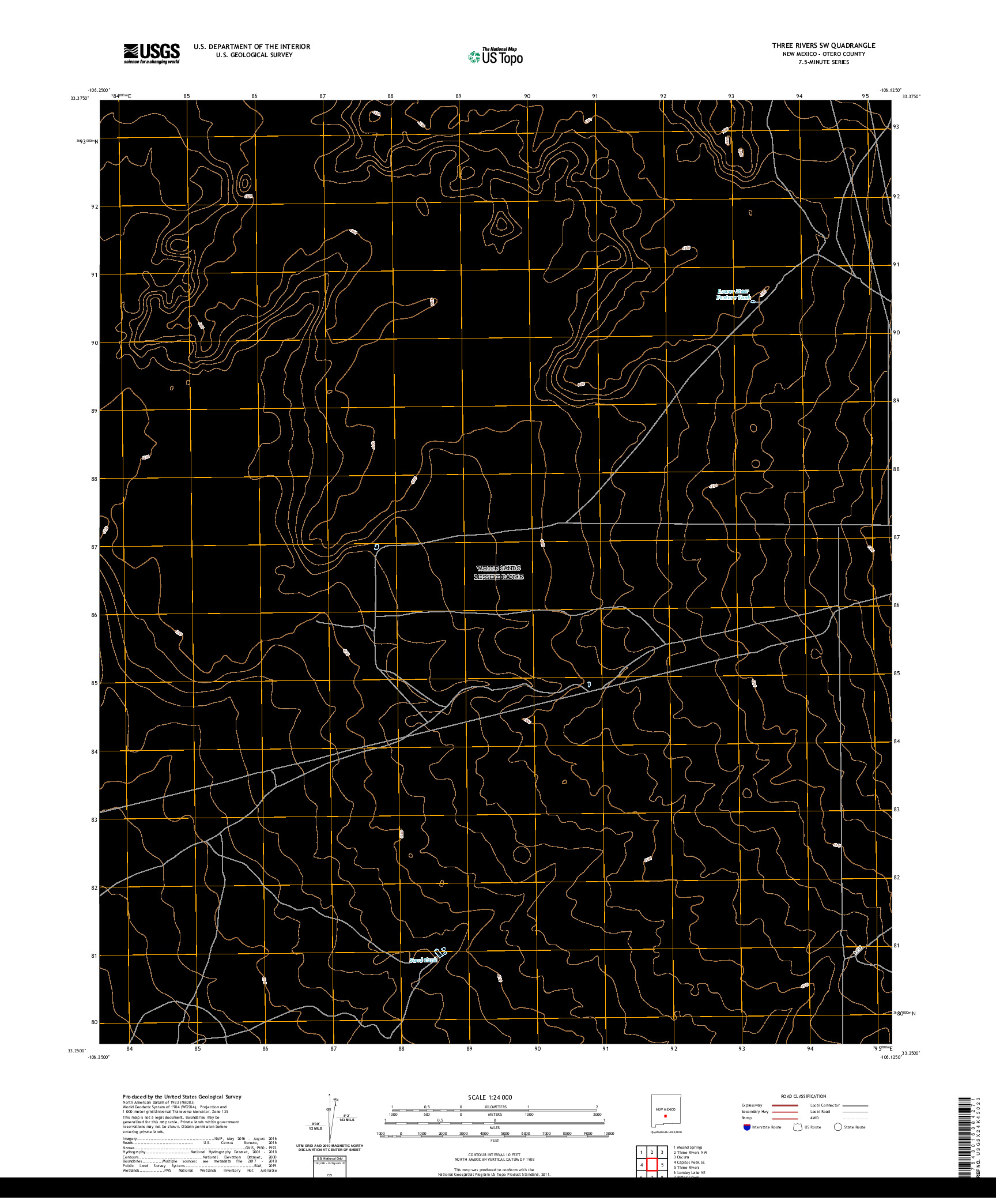 USGS US TOPO 7.5-MINUTE MAP FOR THREE RIVERS SW, NM 2020