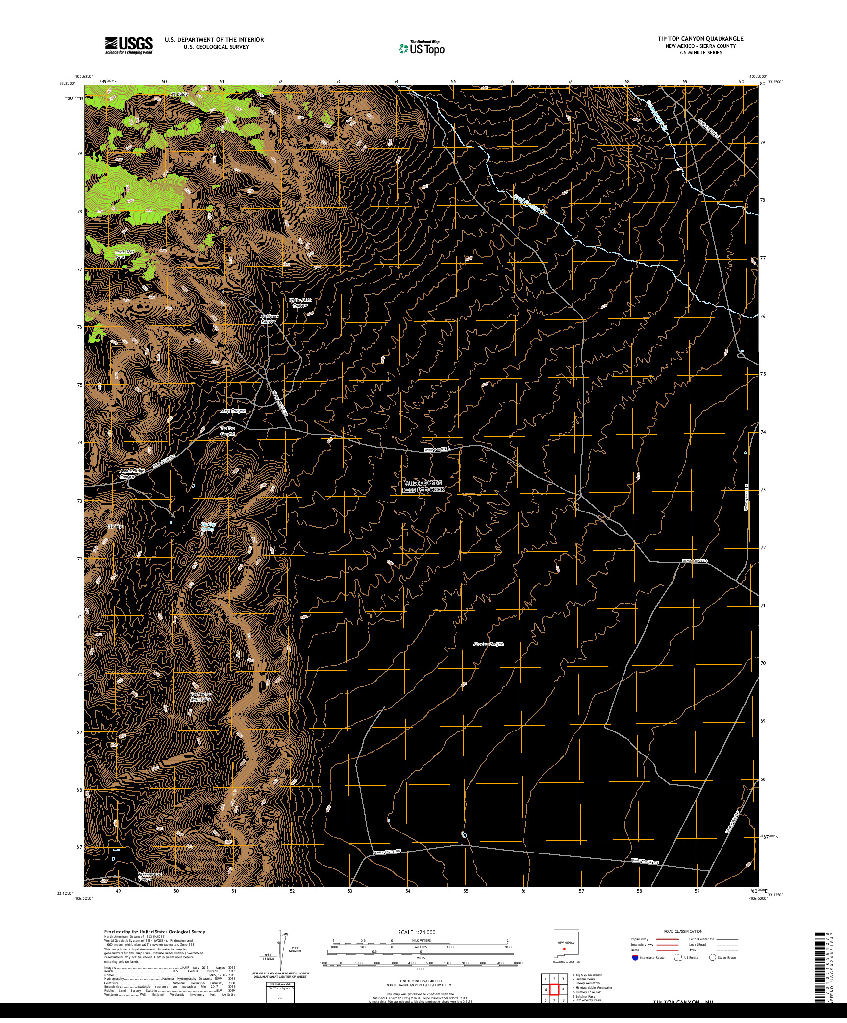 USGS US TOPO 7.5-MINUTE MAP FOR TIP TOP CANYON, NM 2020