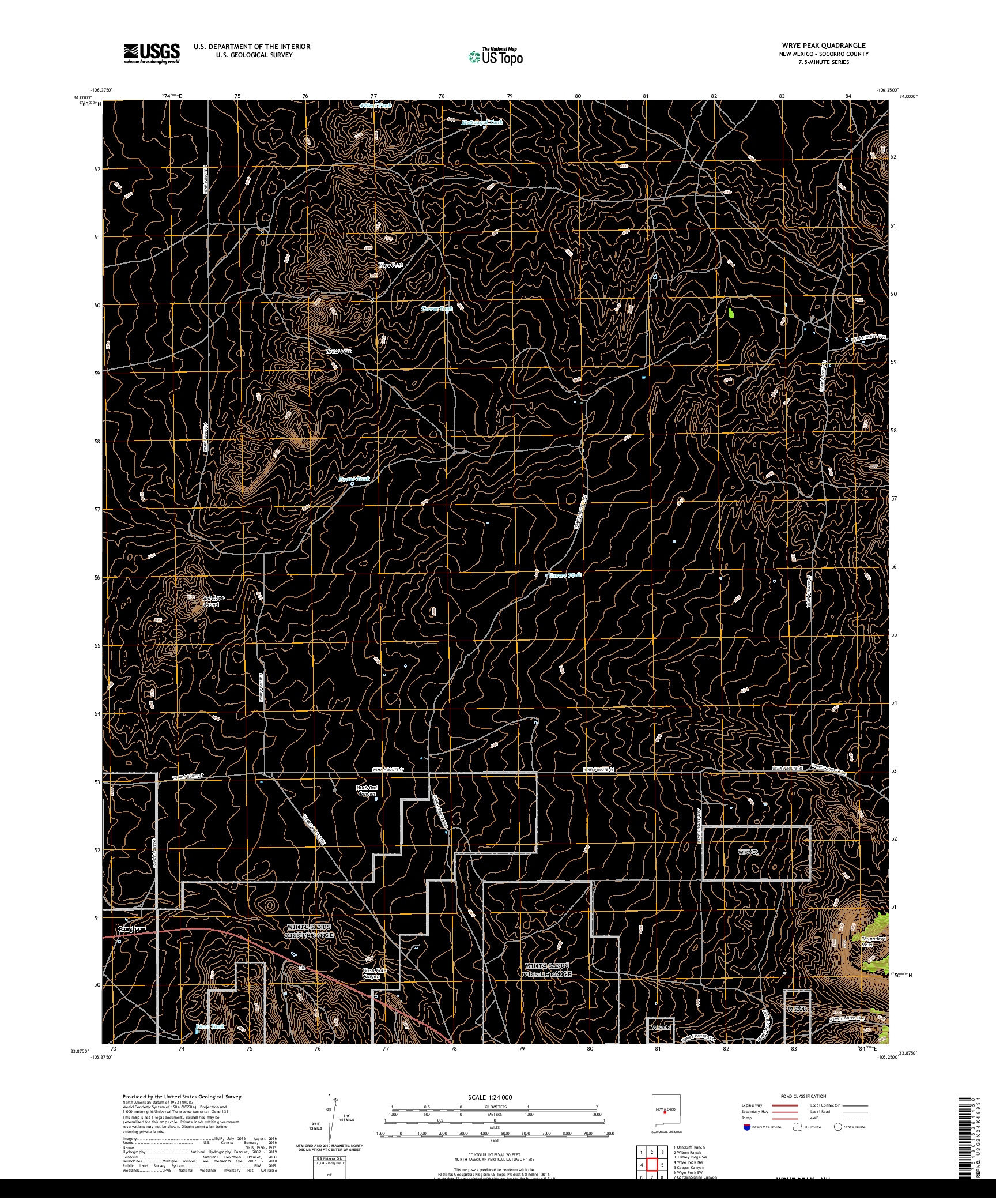 USGS US TOPO 7.5-MINUTE MAP FOR WRYE PEAK, NM 2020