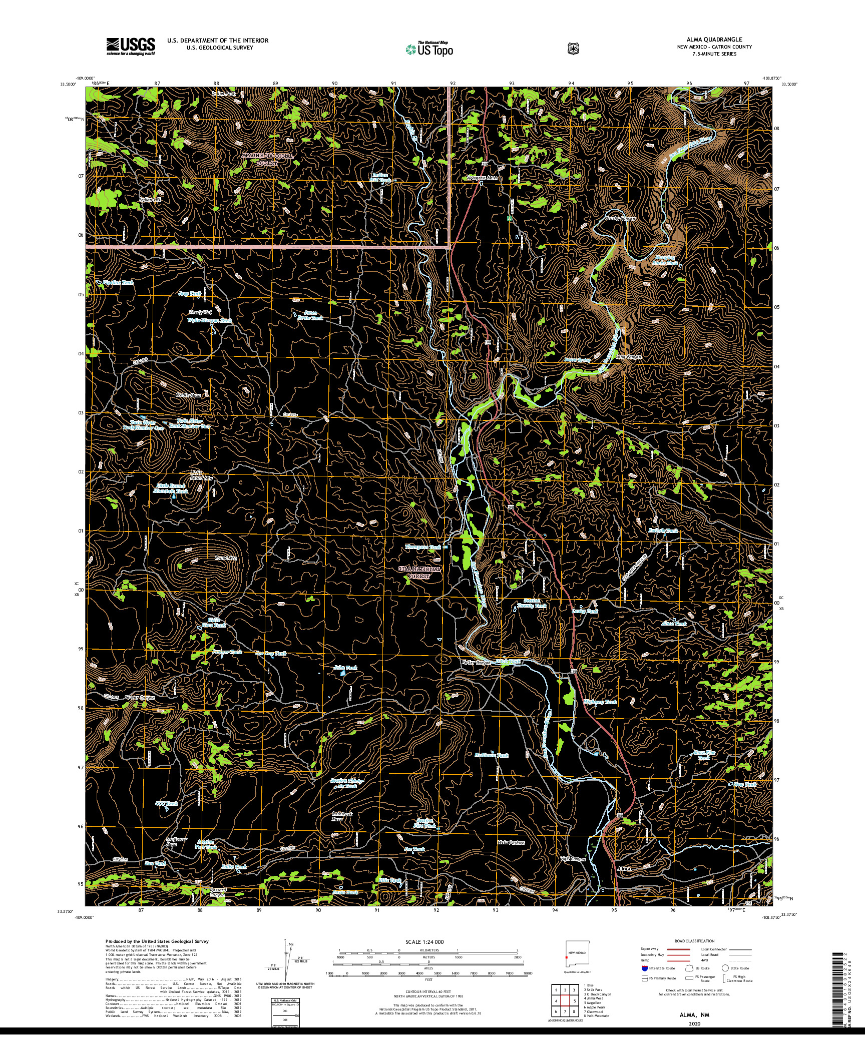 USGS US TOPO 7.5-MINUTE MAP FOR ALMA, NM 2020