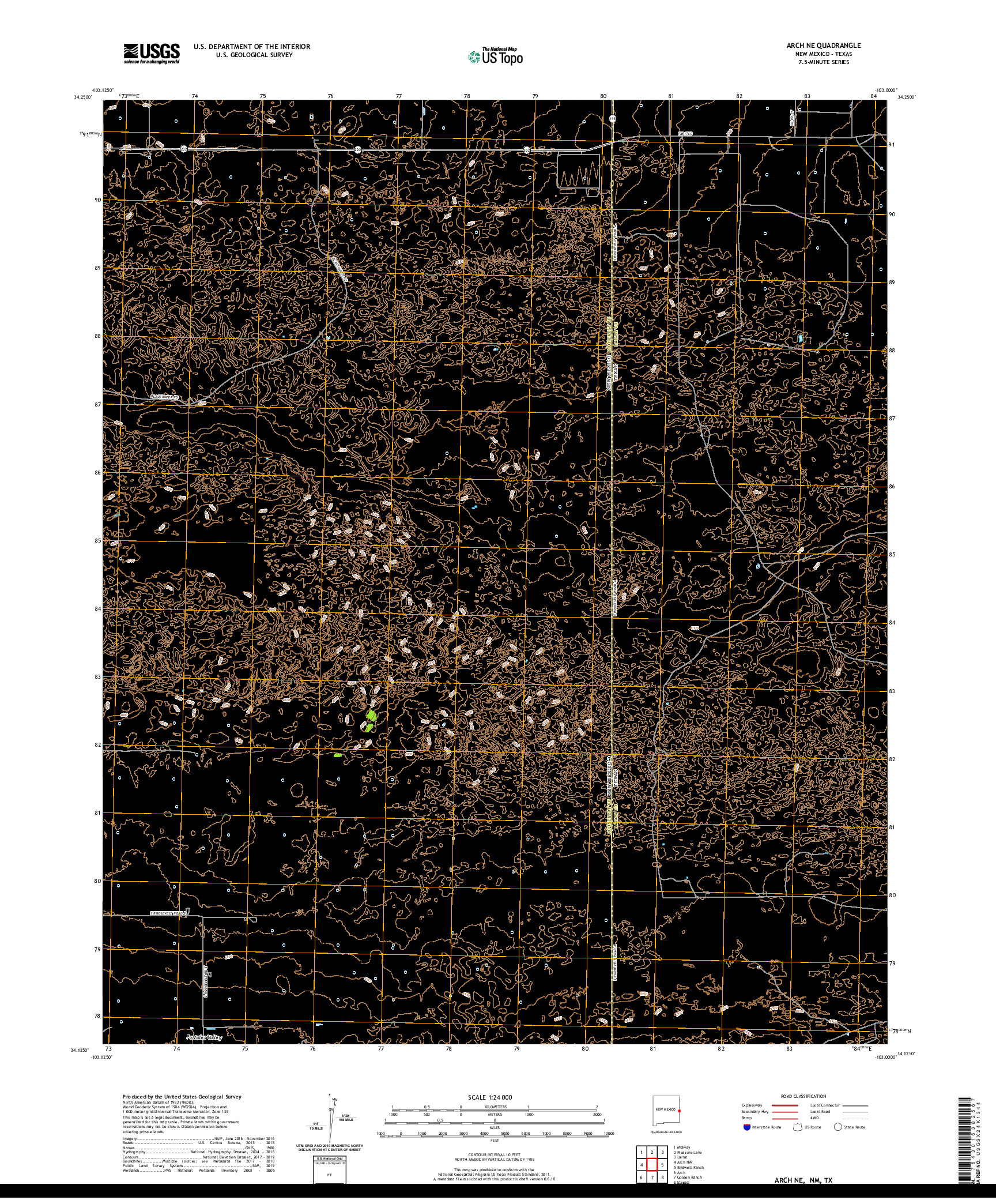 USGS US TOPO 7.5-MINUTE MAP FOR ARCH NE, NM,TX 2020