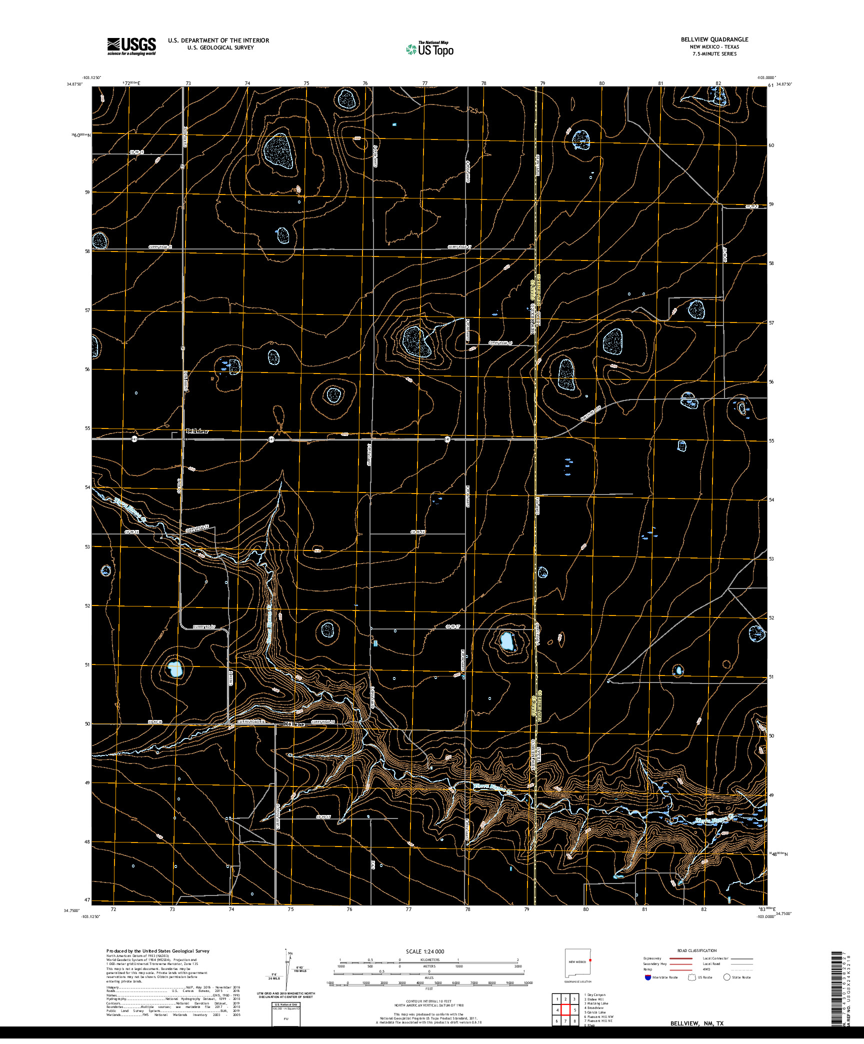 USGS US TOPO 7.5-MINUTE MAP FOR BELLVIEW, NM,TX 2020