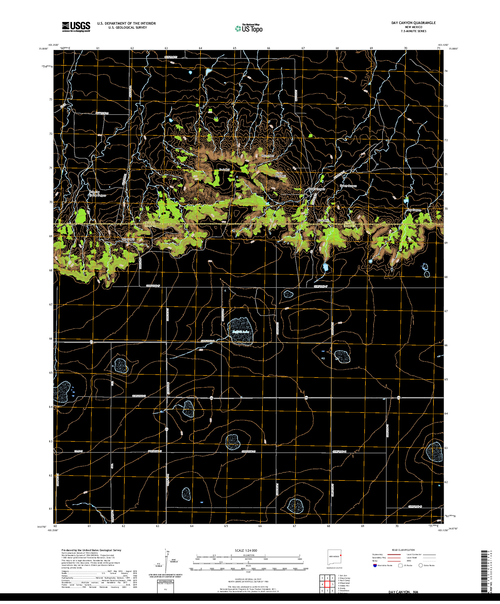 USGS US TOPO 7.5-MINUTE MAP FOR DAY CANYON, NM 2020