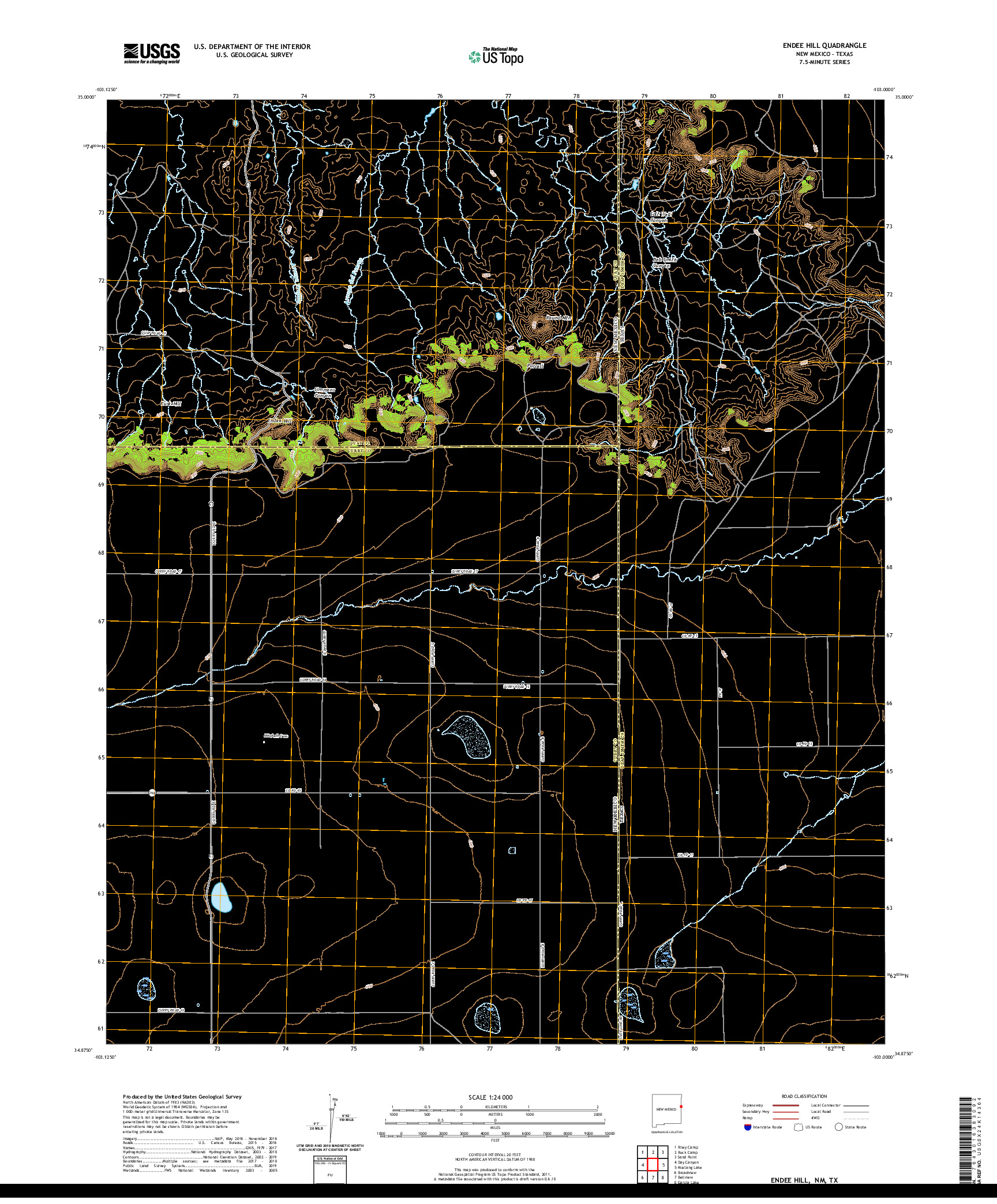 USGS US TOPO 7.5-MINUTE MAP FOR ENDEE HILL, NM,TX 2020