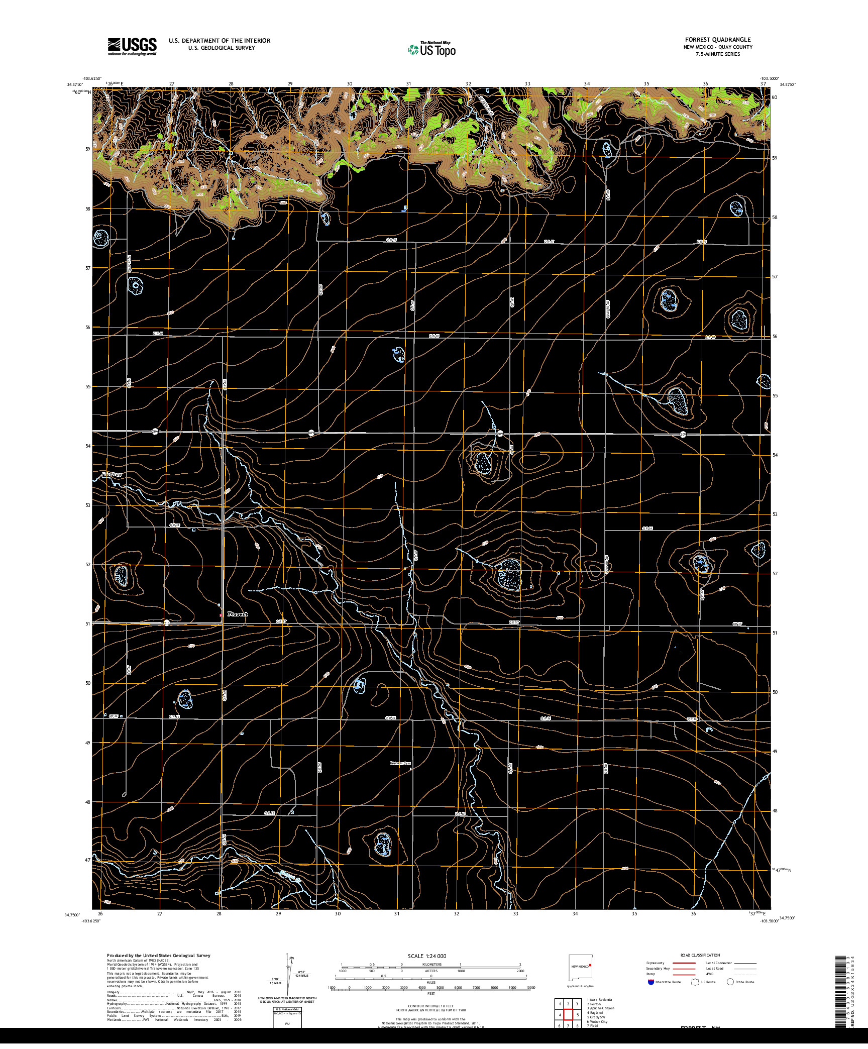 USGS US TOPO 7.5-MINUTE MAP FOR FORREST, NM 2020