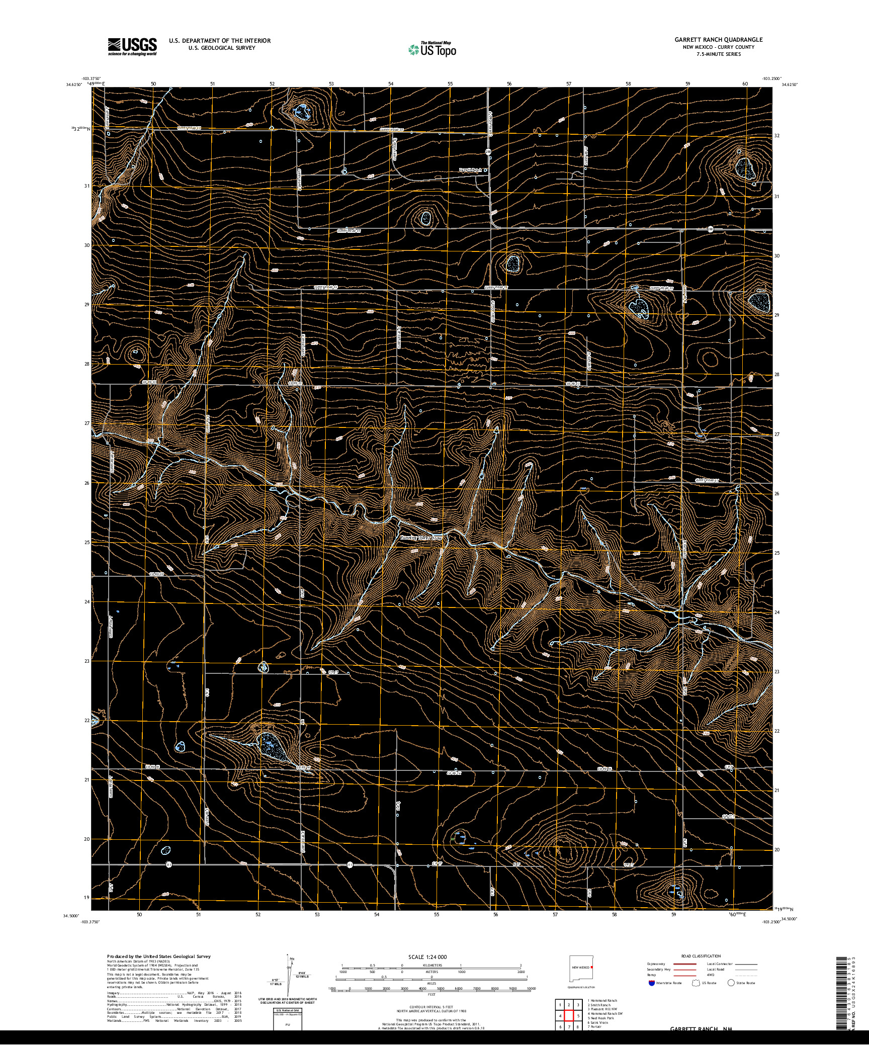 USGS US TOPO 7.5-MINUTE MAP FOR GARRETT RANCH, NM 2020