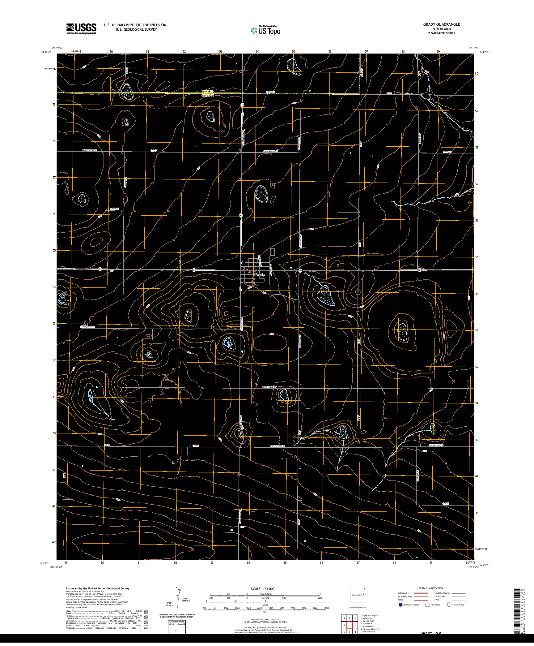 USGS US TOPO 7.5-MINUTE MAP FOR GRADY, NM 2020