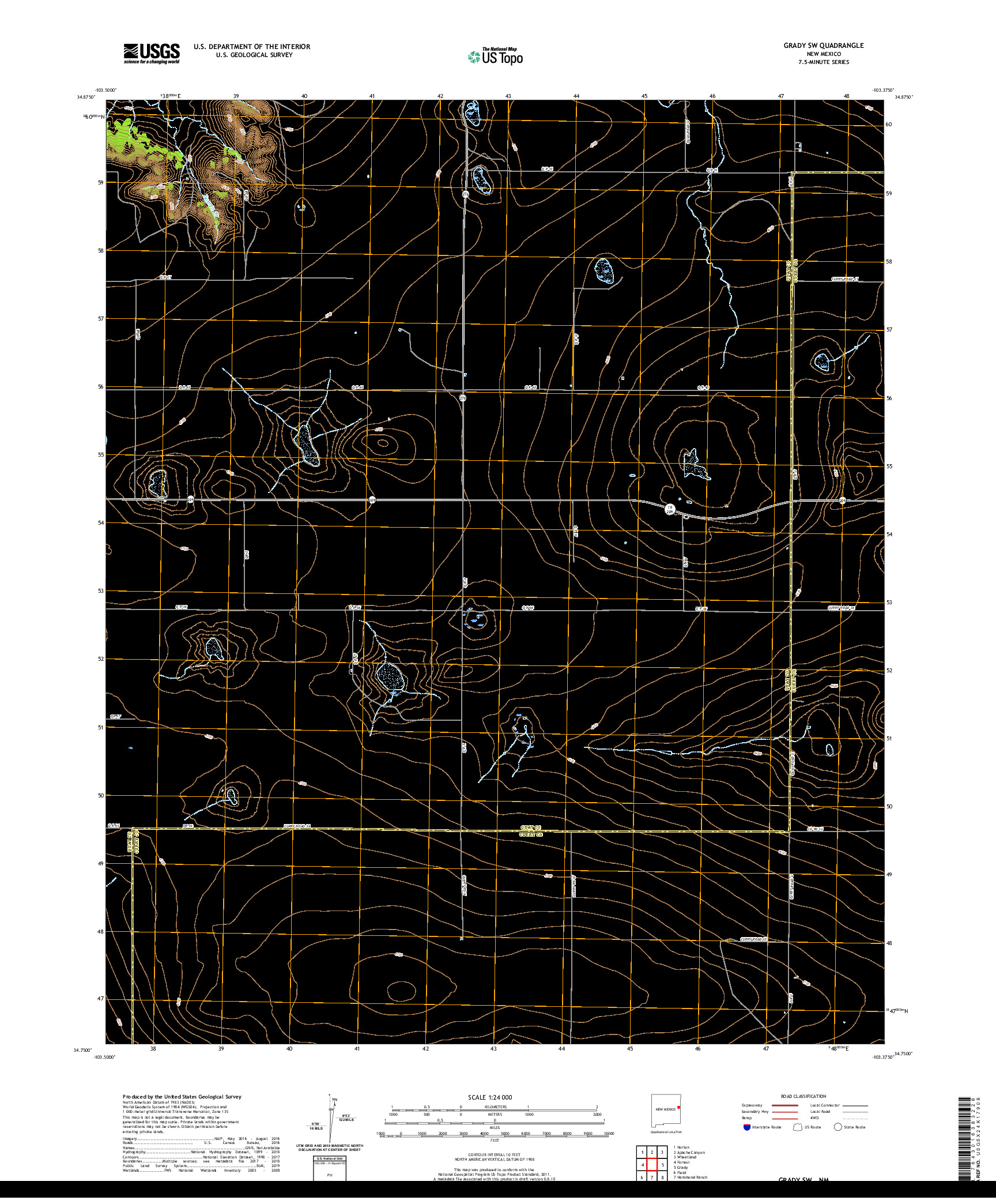 USGS US TOPO 7.5-MINUTE MAP FOR GRADY SW, NM 2020