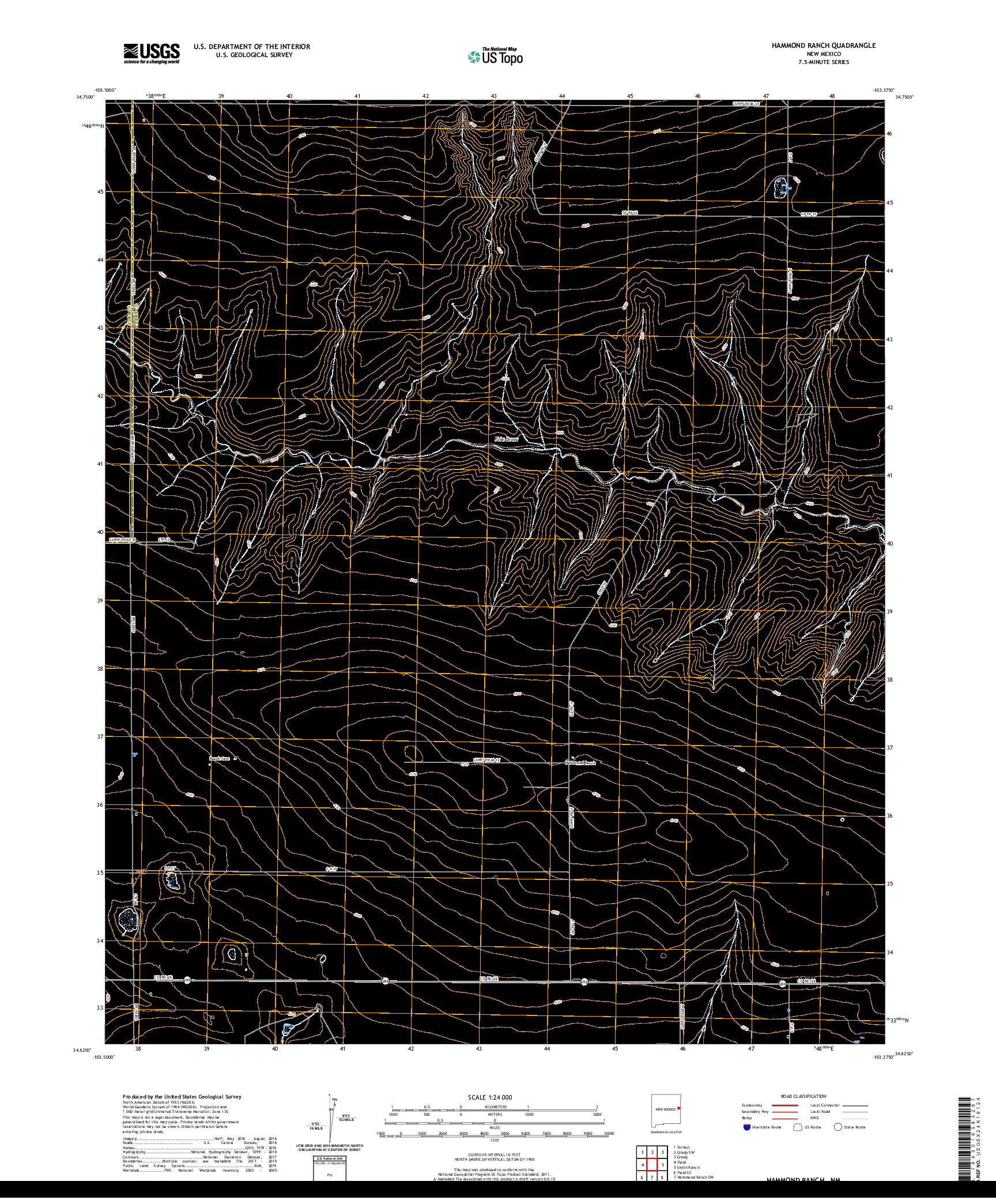 USGS US TOPO 7.5-MINUTE MAP FOR HAMMOND RANCH, NM 2020