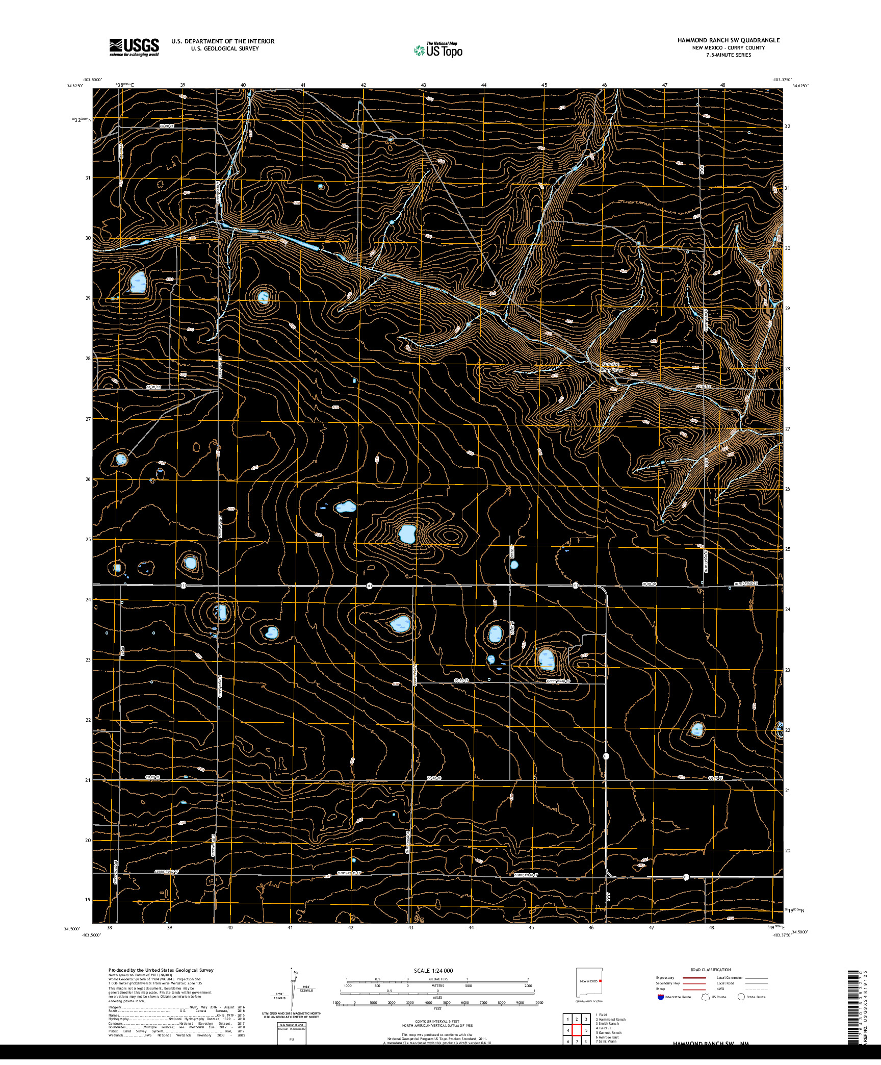 USGS US TOPO 7.5-MINUTE MAP FOR HAMMOND RANCH SW, NM 2020