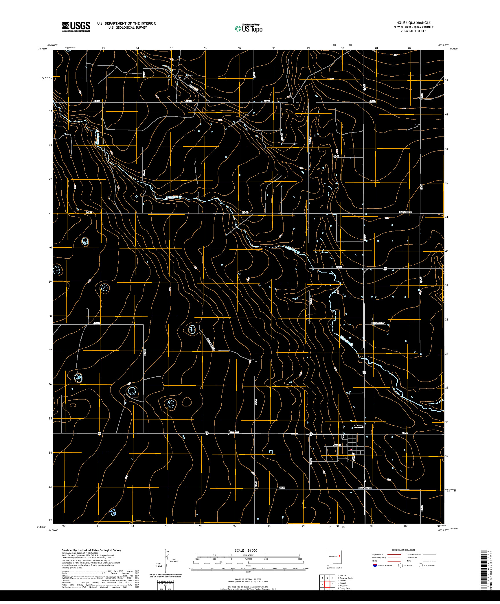 USGS US TOPO 7.5-MINUTE MAP FOR HOUSE, NM 2020