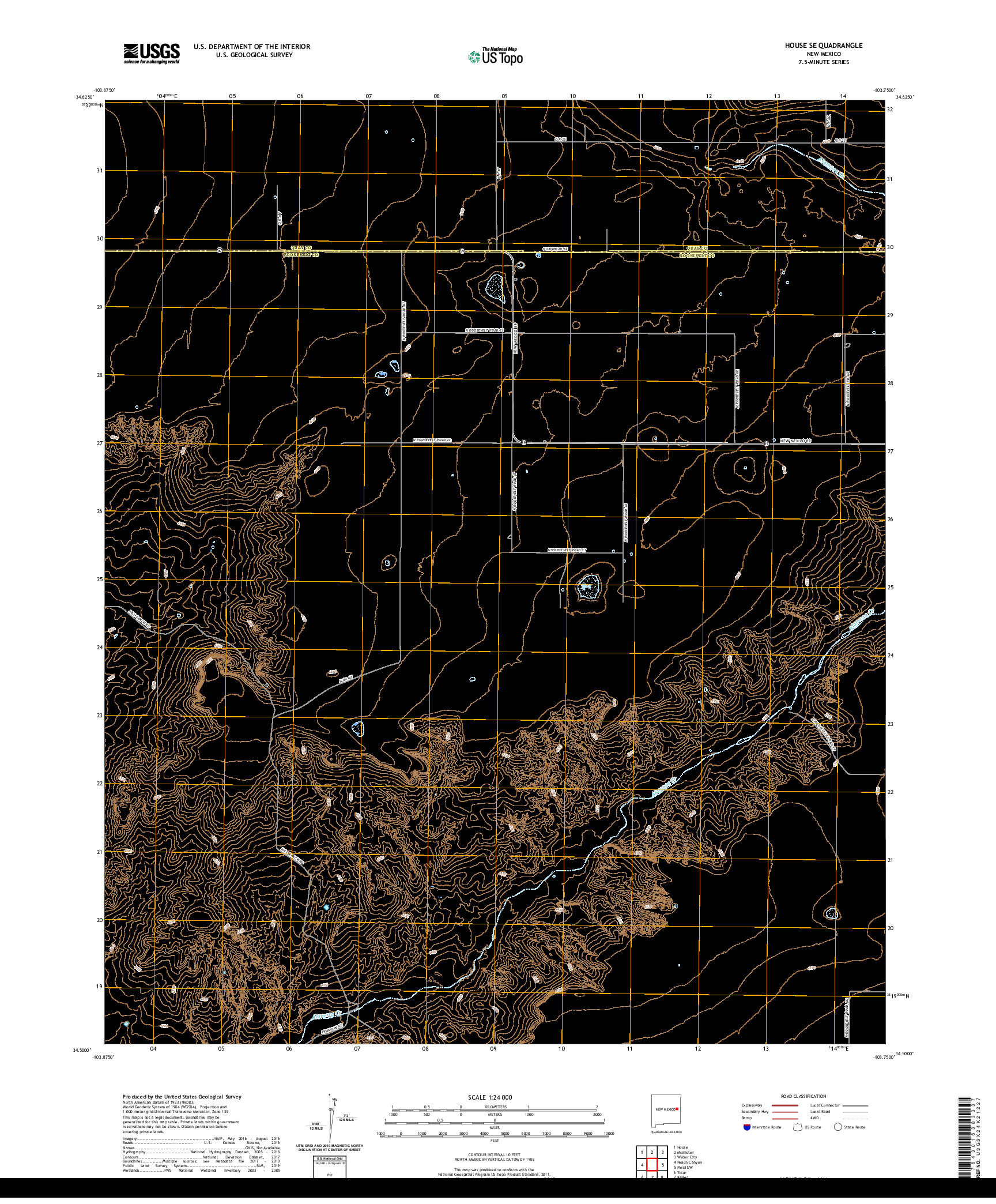 USGS US TOPO 7.5-MINUTE MAP FOR HOUSE SE, NM 2020