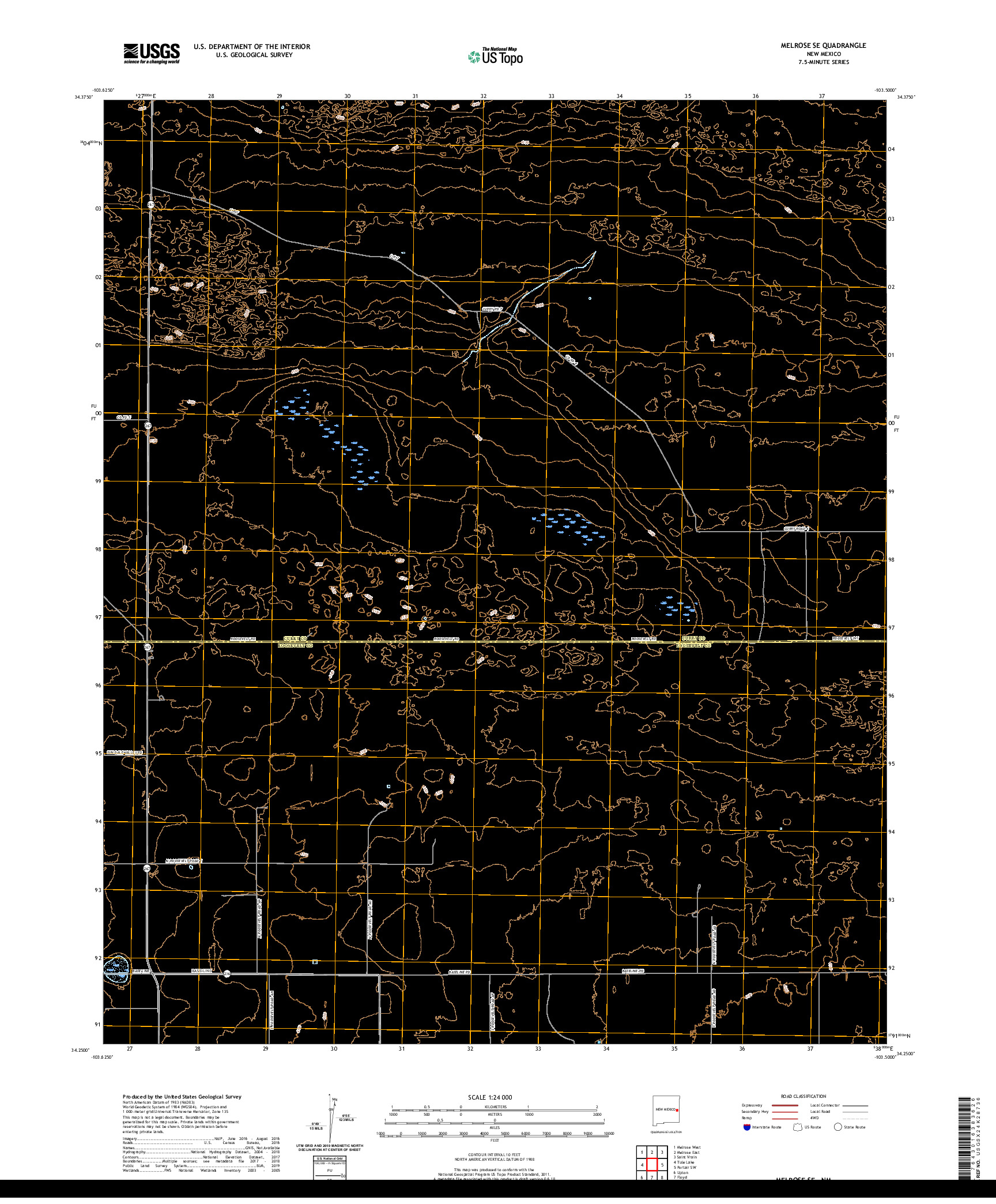 USGS US TOPO 7.5-MINUTE MAP FOR MELROSE SE, NM 2020