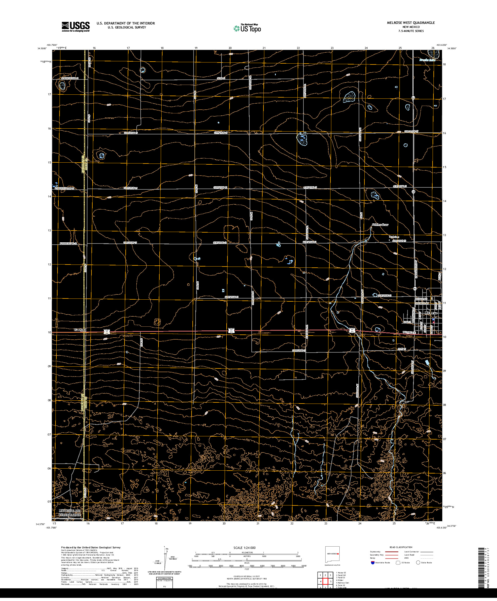 USGS US TOPO 7.5-MINUTE MAP FOR MELROSE WEST, NM 2020