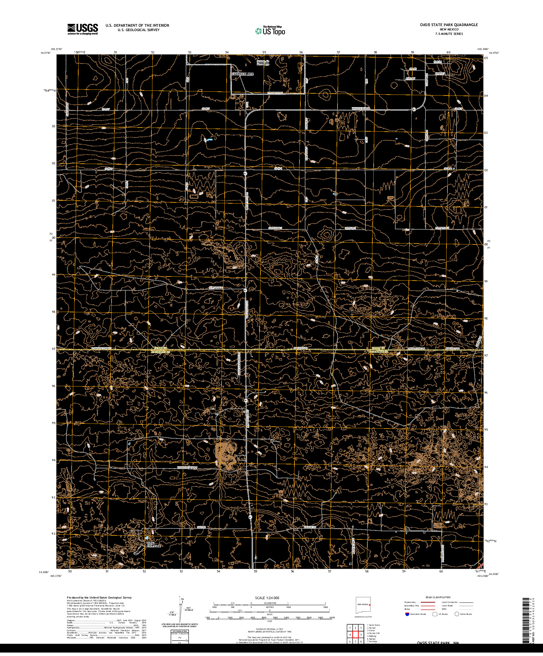 USGS US TOPO 7.5-MINUTE MAP FOR OASIS STATE PARK, NM 2020