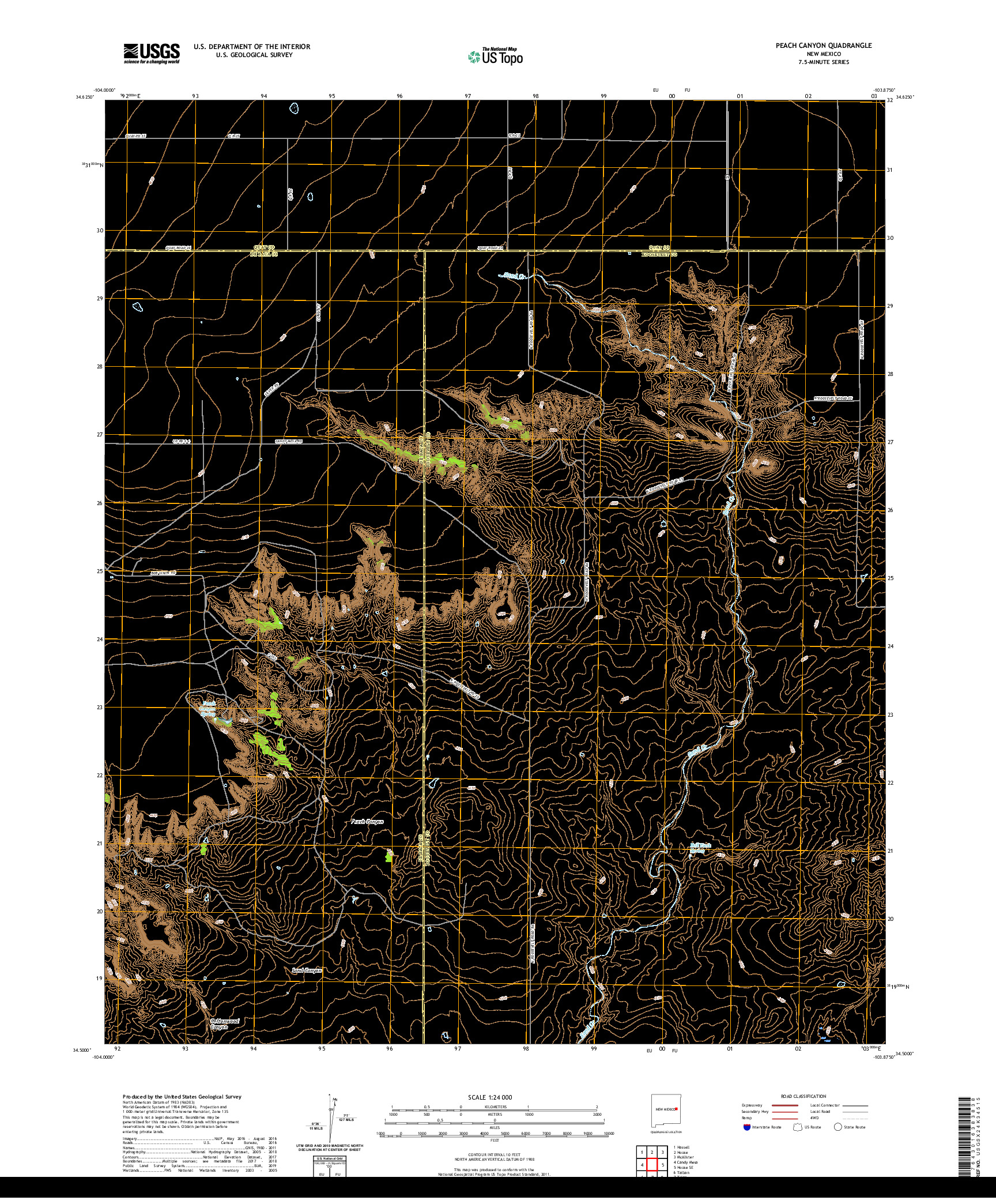 USGS US TOPO 7.5-MINUTE MAP FOR PEACH CANYON, NM 2020