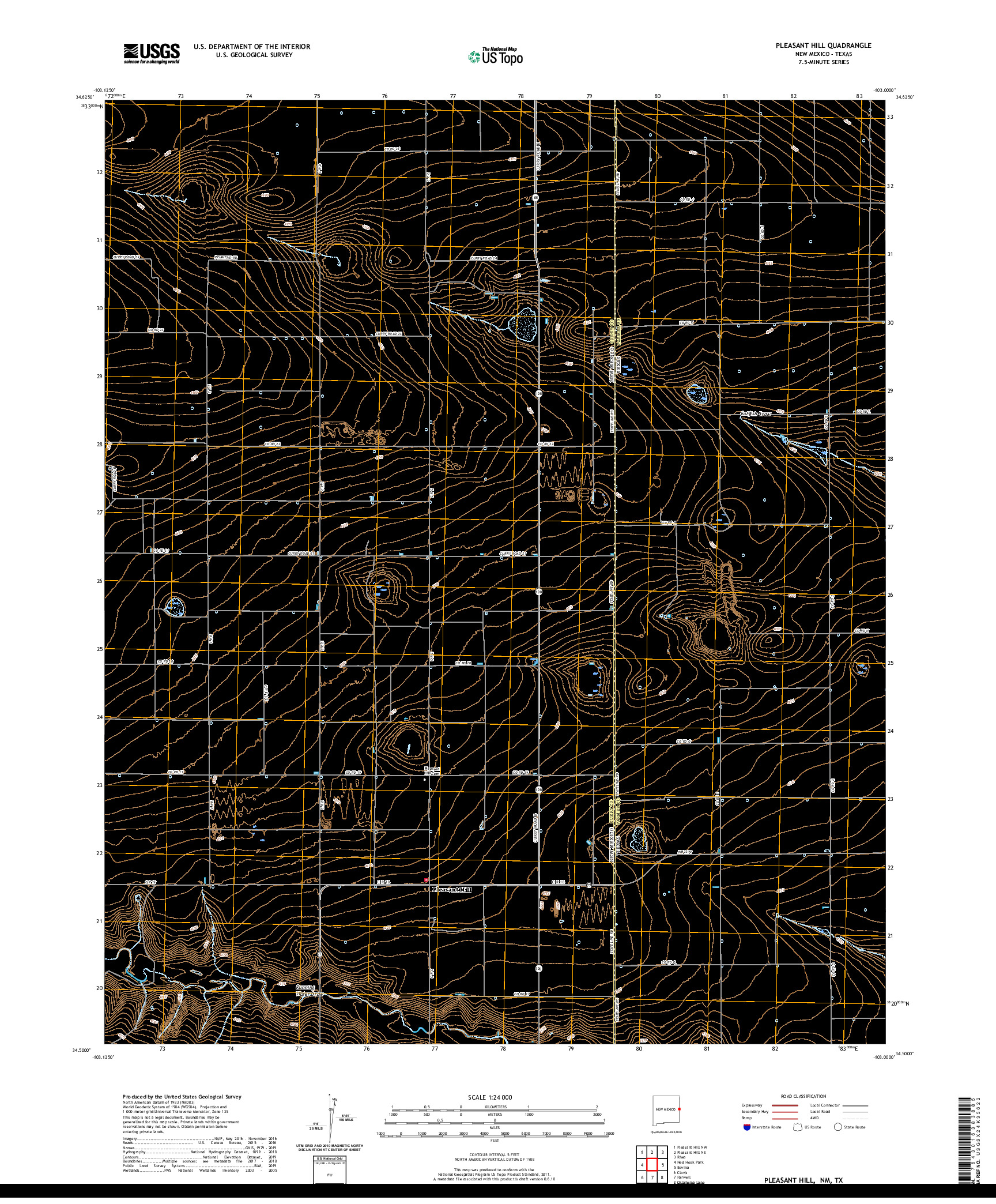 USGS US TOPO 7.5-MINUTE MAP FOR PLEASANT HILL, NM,TX 2020