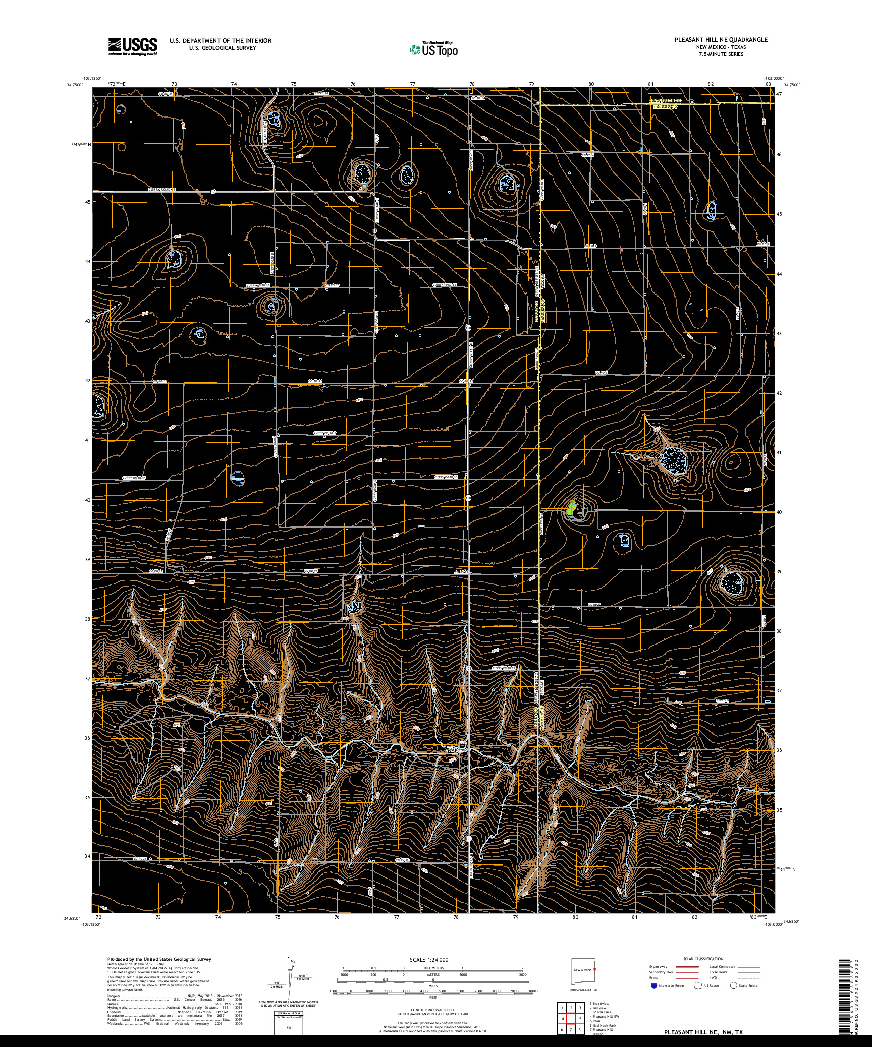 USGS US TOPO 7.5-MINUTE MAP FOR PLEASANT HILL NE, NM,TX 2020