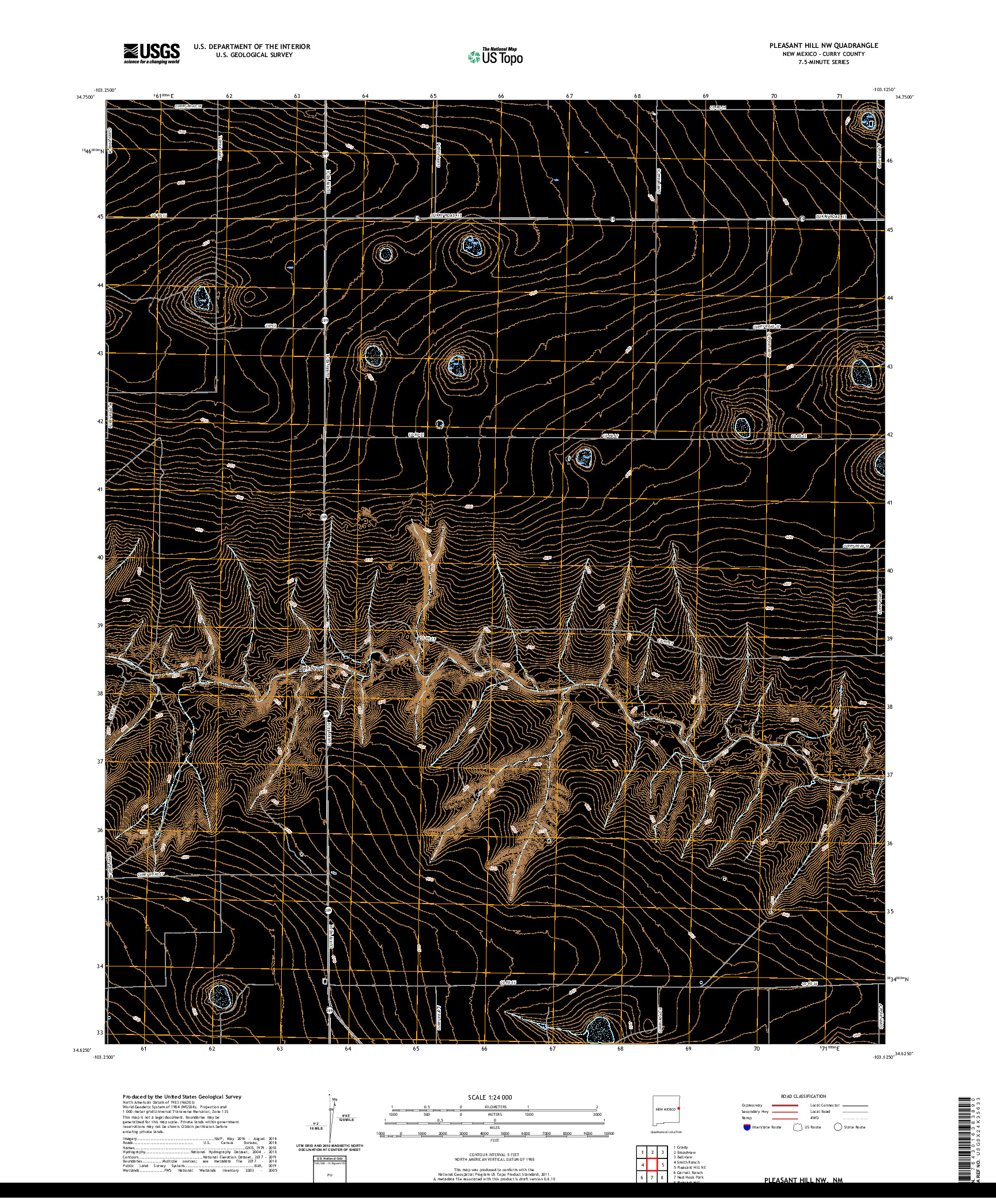 USGS US TOPO 7.5-MINUTE MAP FOR PLEASANT HILL NW, NM 2020