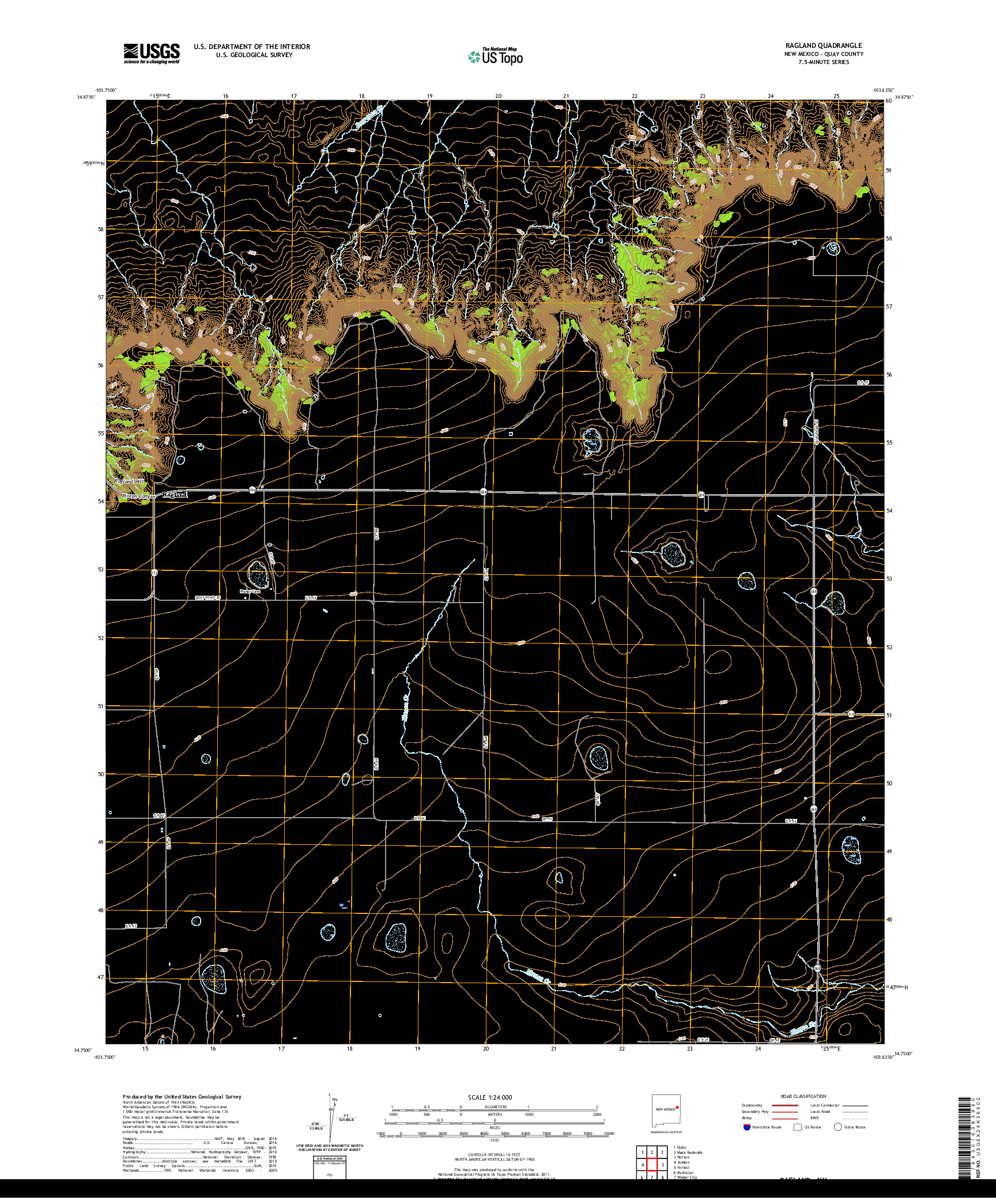 USGS US TOPO 7.5-MINUTE MAP FOR RAGLAND, NM 2020