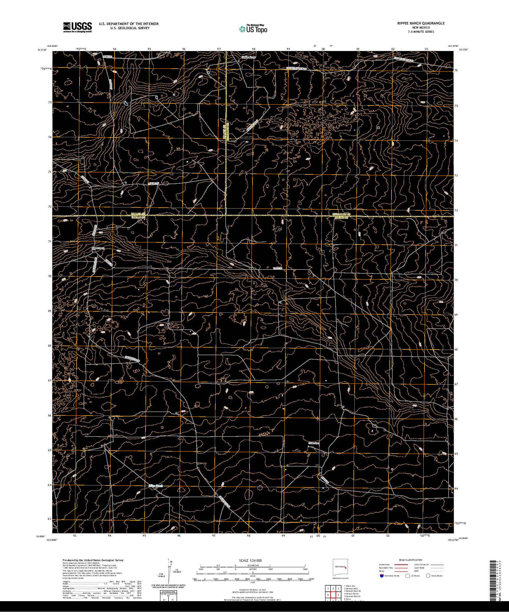USGS US TOPO 7.5-MINUTE MAP FOR RIPPEE RANCH, NM 2020