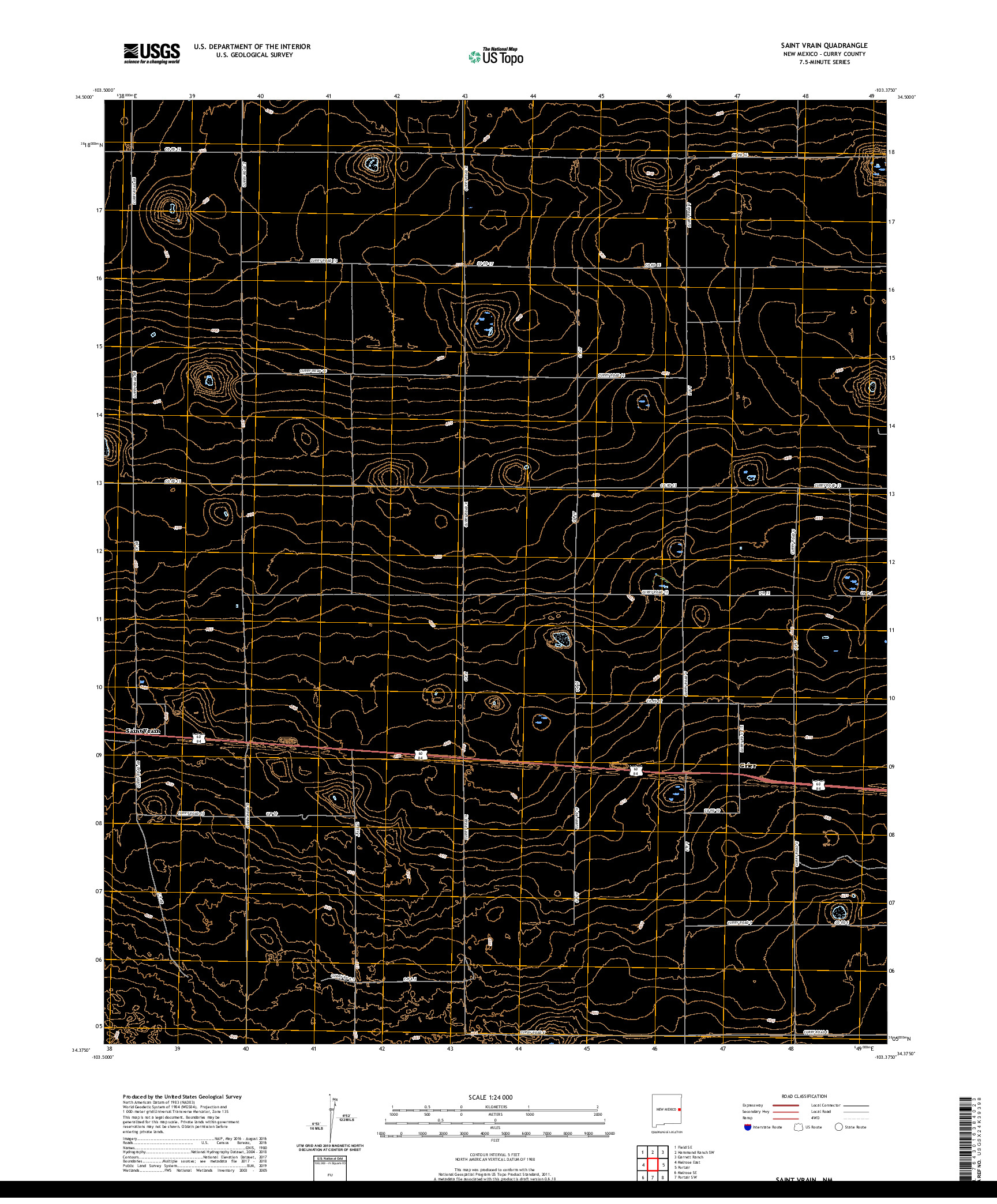 USGS US TOPO 7.5-MINUTE MAP FOR SAINT VRAIN, NM 2020