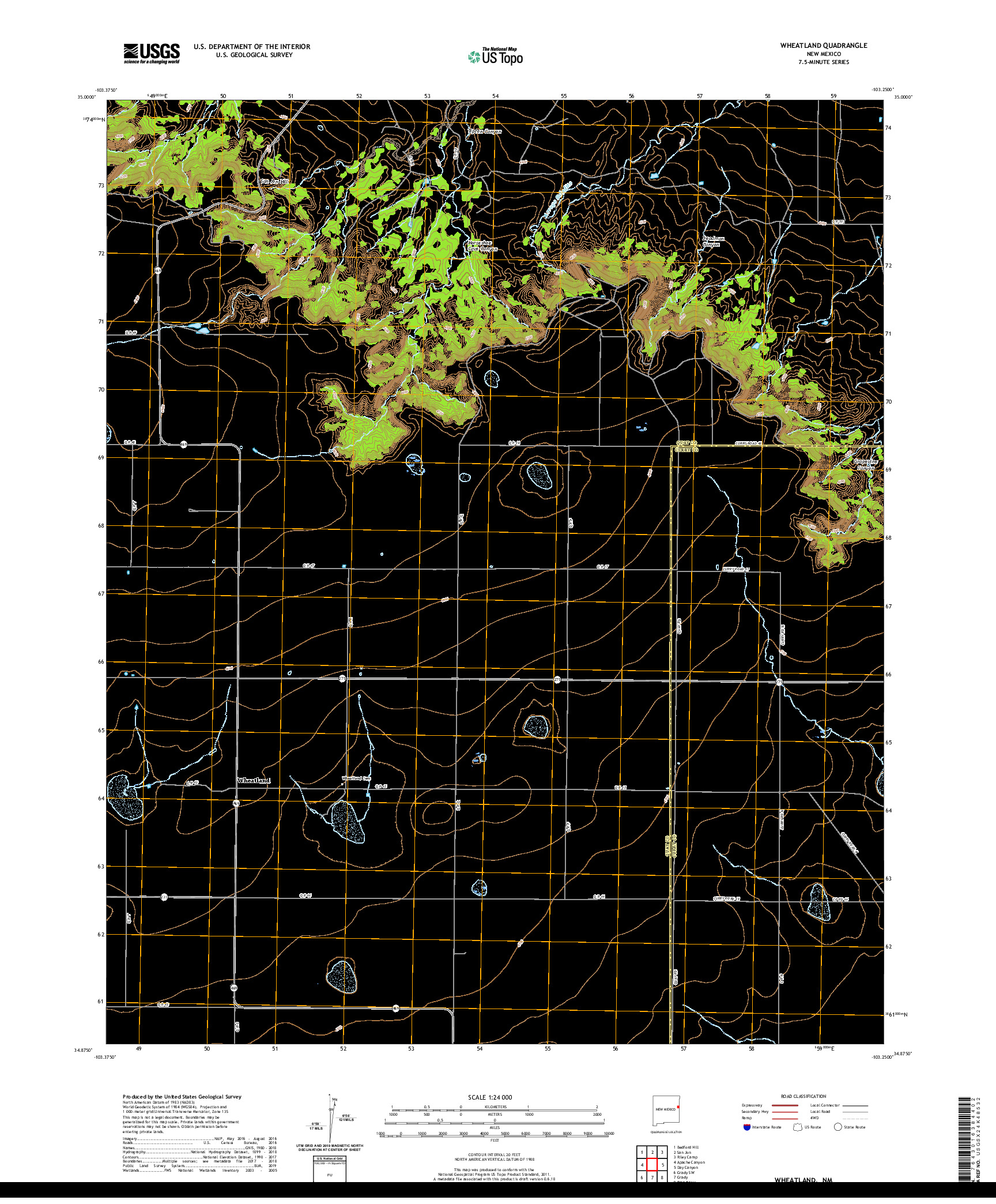 USGS US TOPO 7.5-MINUTE MAP FOR WHEATLAND, NM 2020