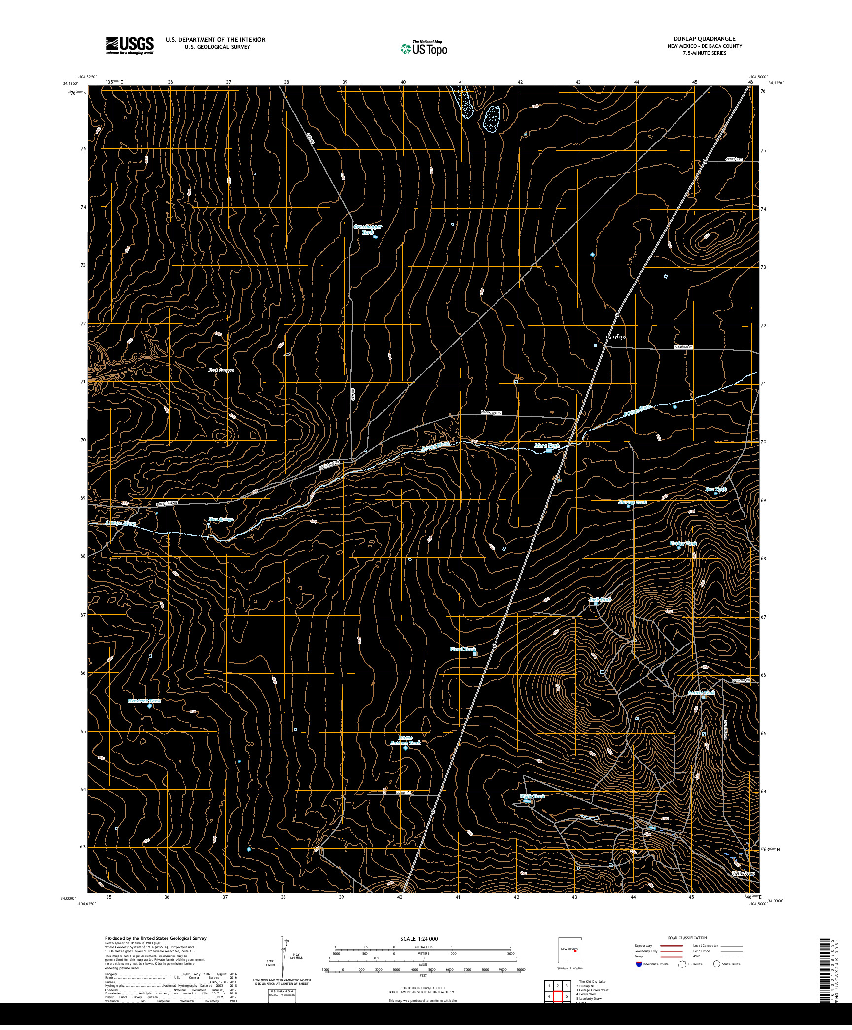 USGS US TOPO 7.5-MINUTE MAP FOR DUNLAP, NM 2020