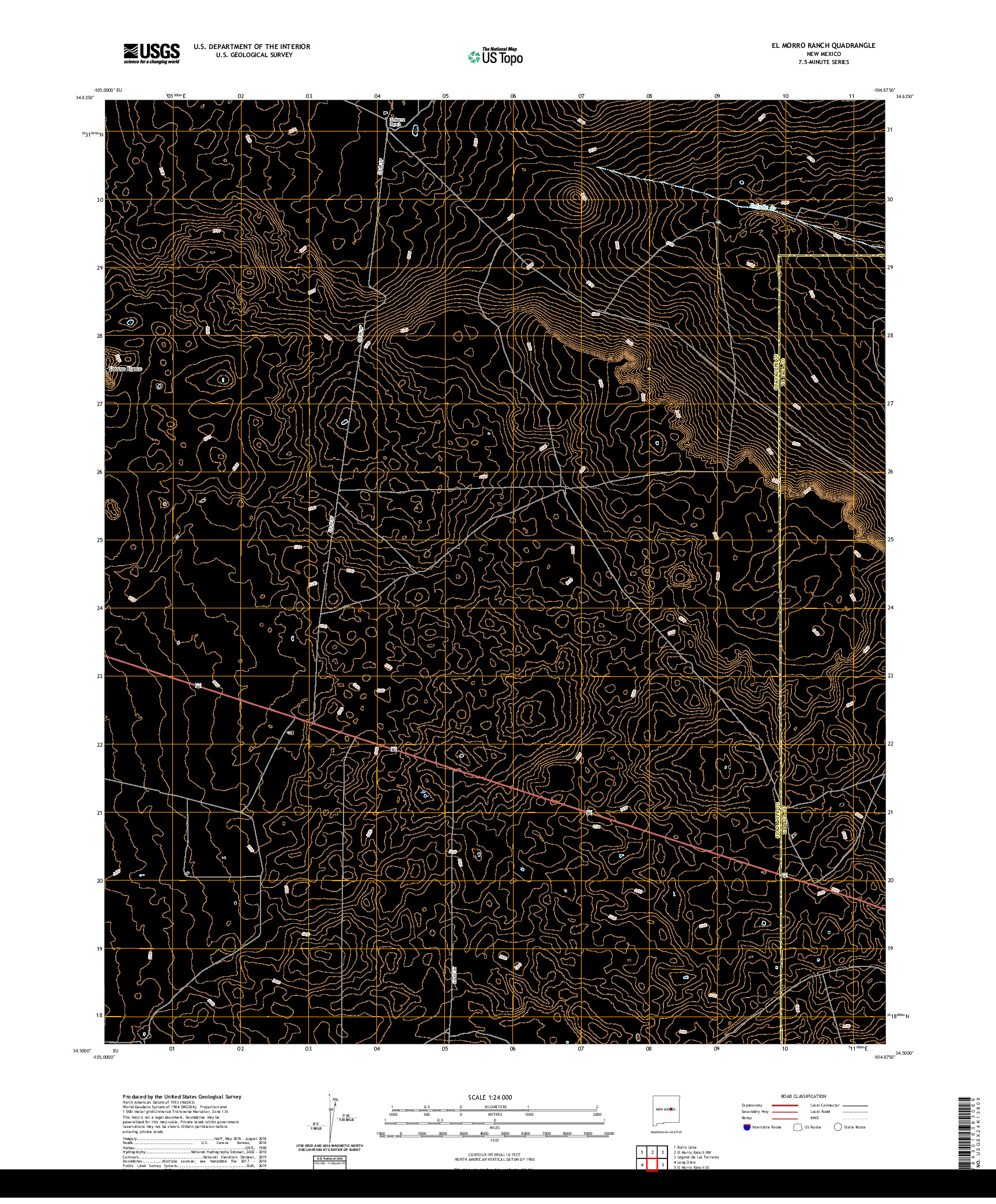 USGS US TOPO 7.5-MINUTE MAP FOR EL MORRO RANCH, NM 2020